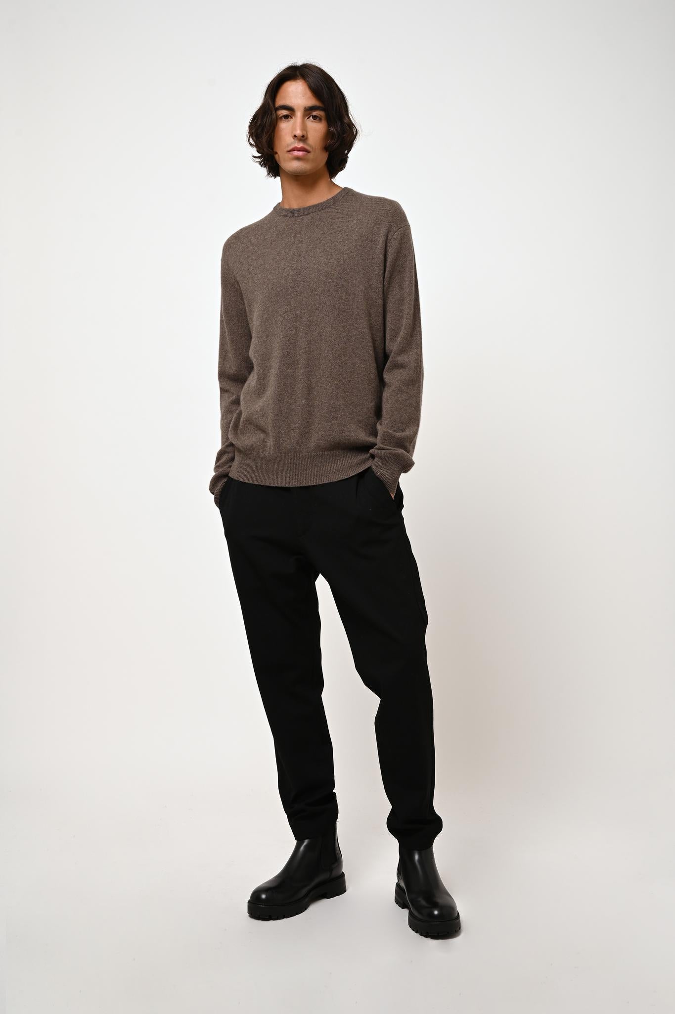 AIGLIÈRE taupe mottled round-neck sweater 100% cashmere