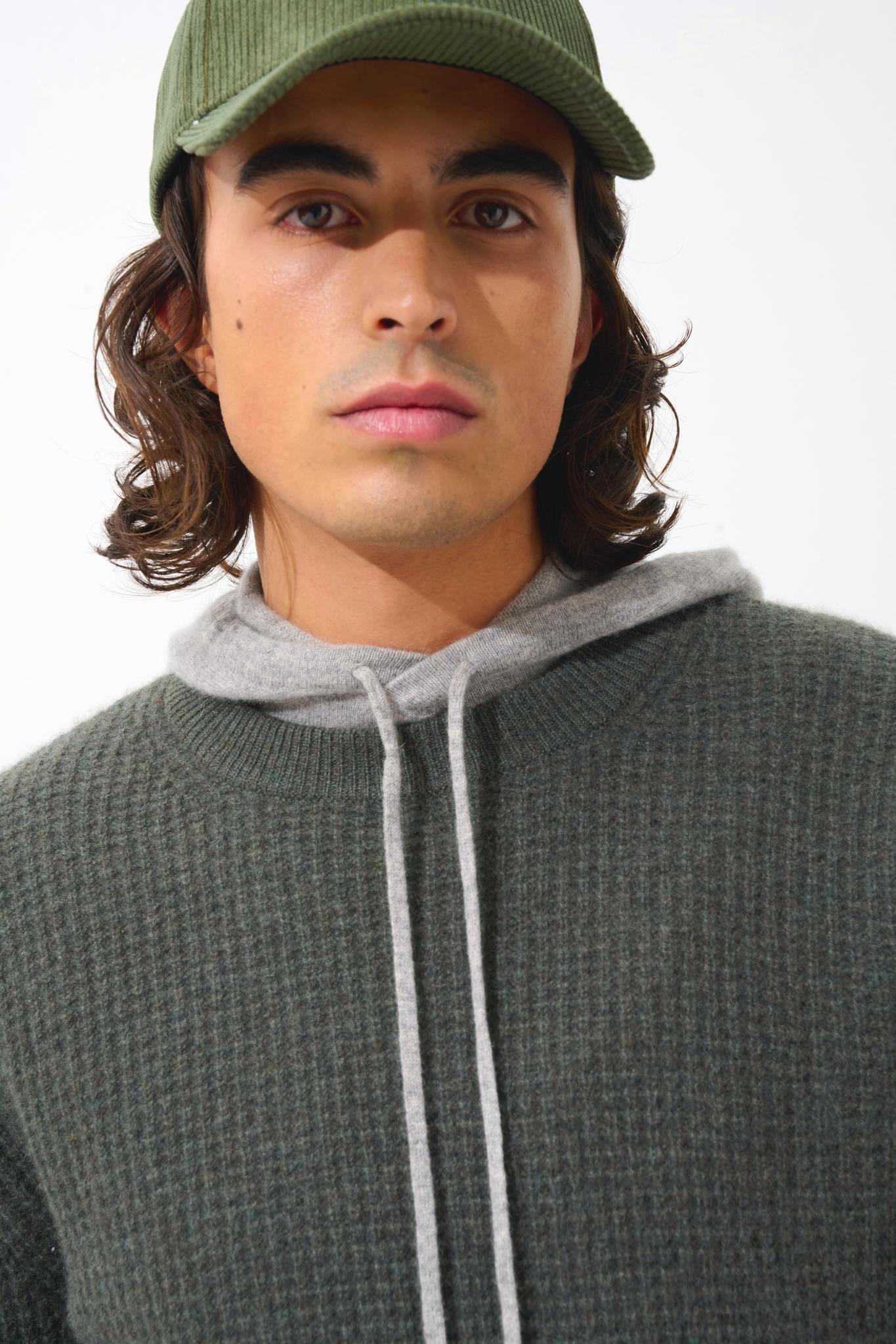 AKSEL 4-thread khaki mottled round-neck sweater 100% cashmere