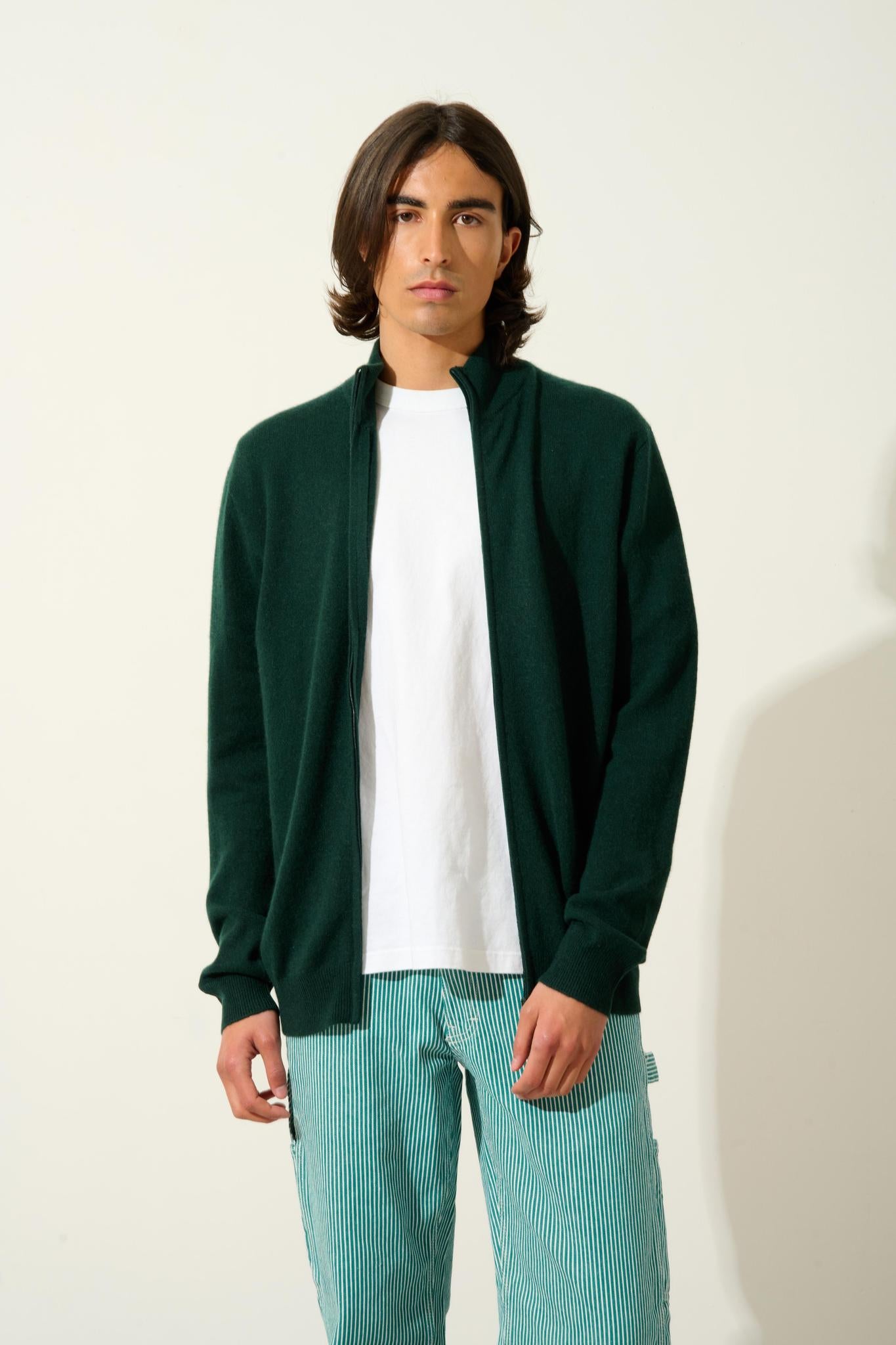 ALBARON Zip-Cardigan mit Zypressen-Stehkragen, 100% Kaschmir