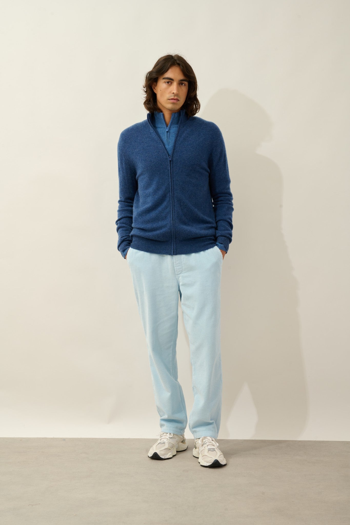 albaron gilet zippé col montant ocean chiné 100% cachemire