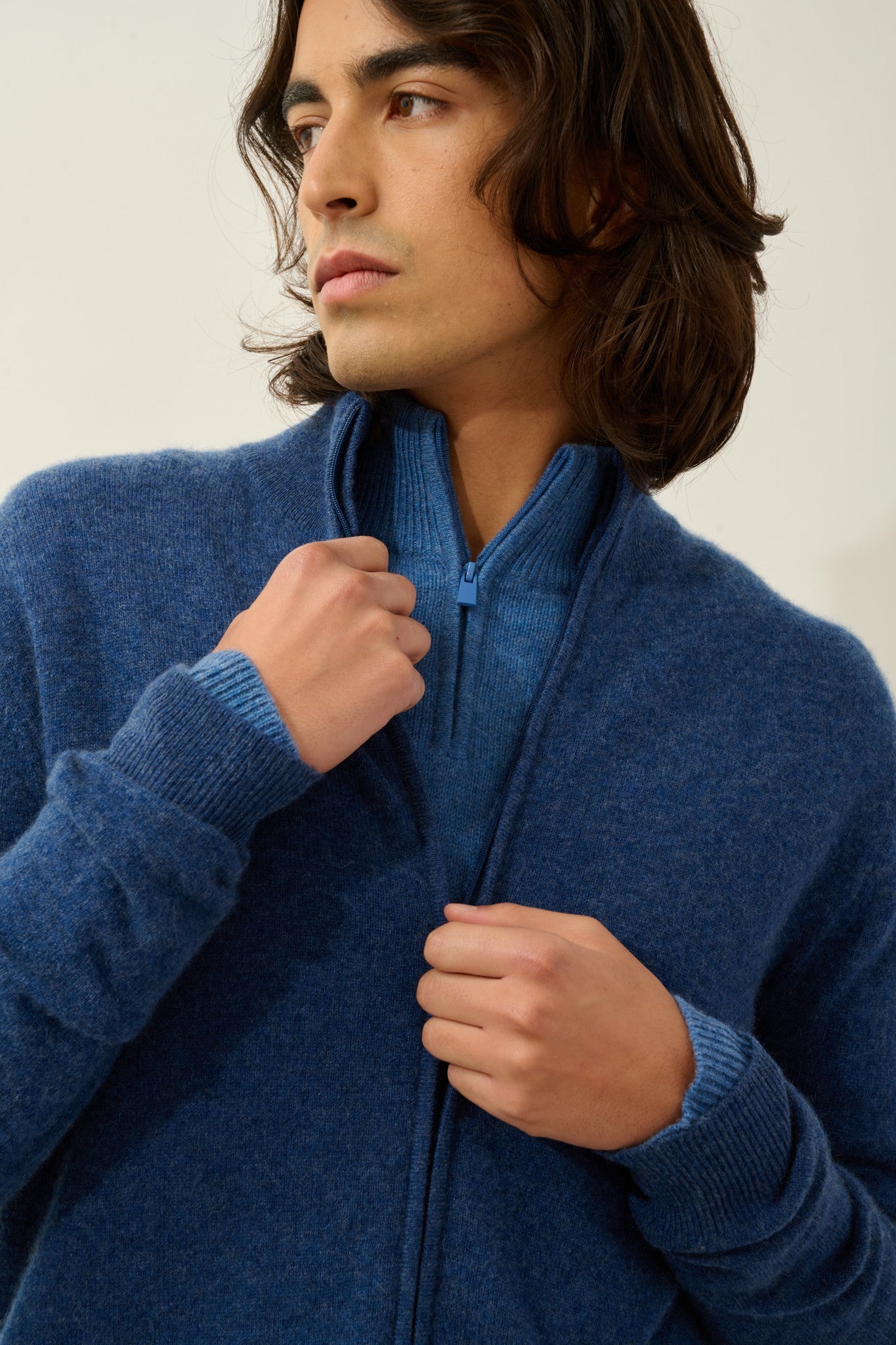 albaron gilet zippé col montant ocean chiné 100% cachemire