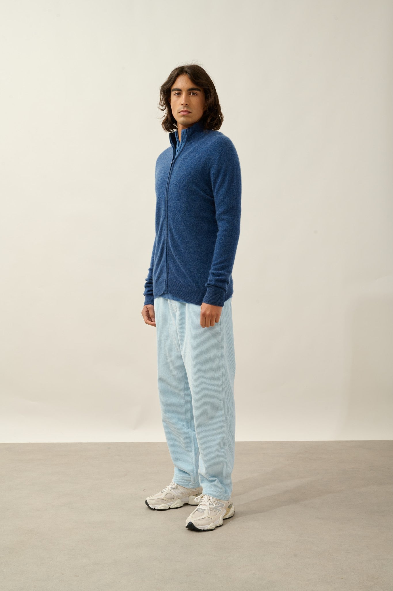 albaron gilet zippé col montant ocean chiné 100% cachemire