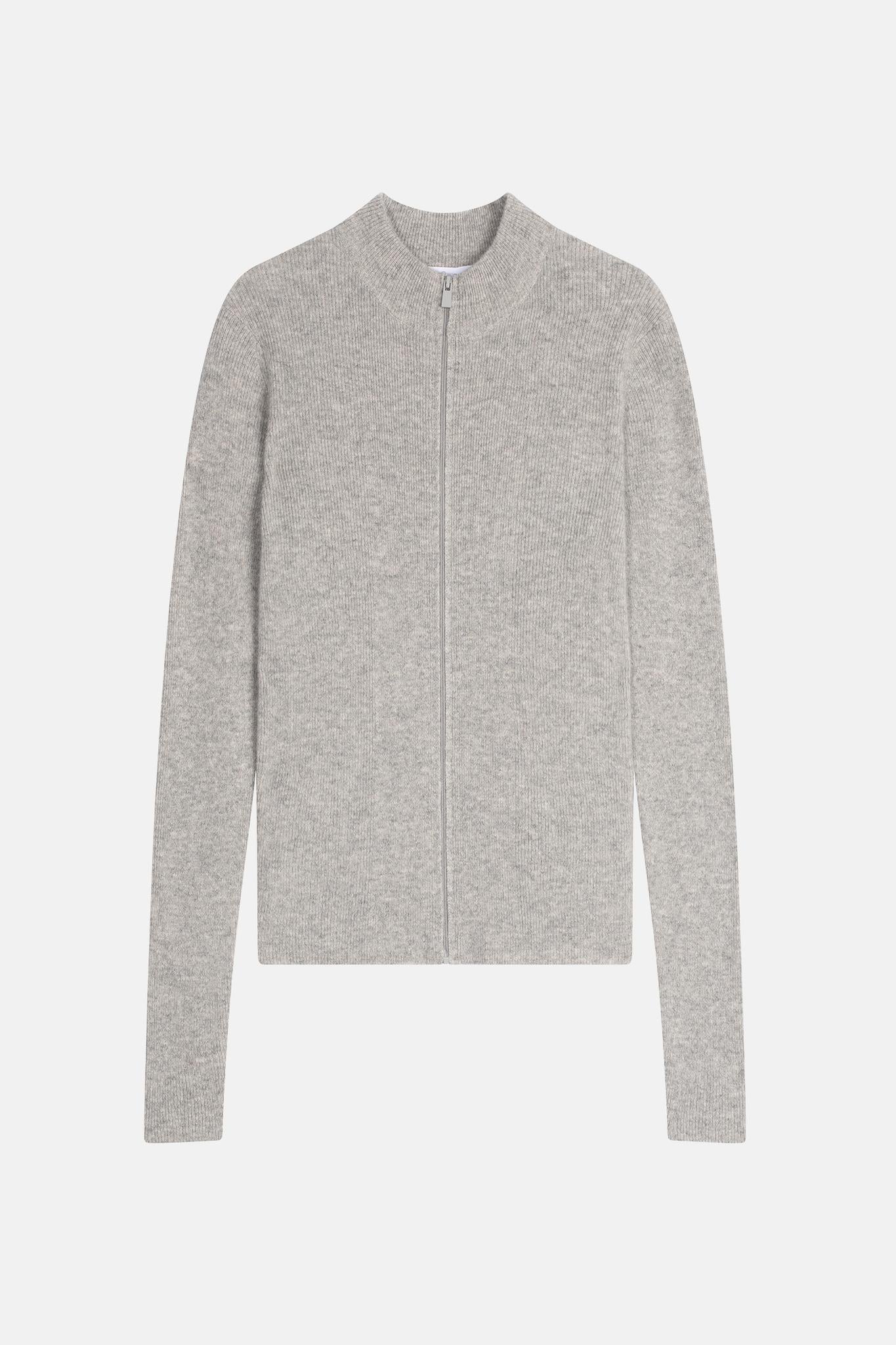 ALBERTE high neck zipped cardigan cloud mottled 100% cashmere