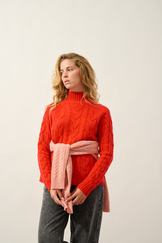 amariel pull col montant 6 fils carmin 100% cachemire