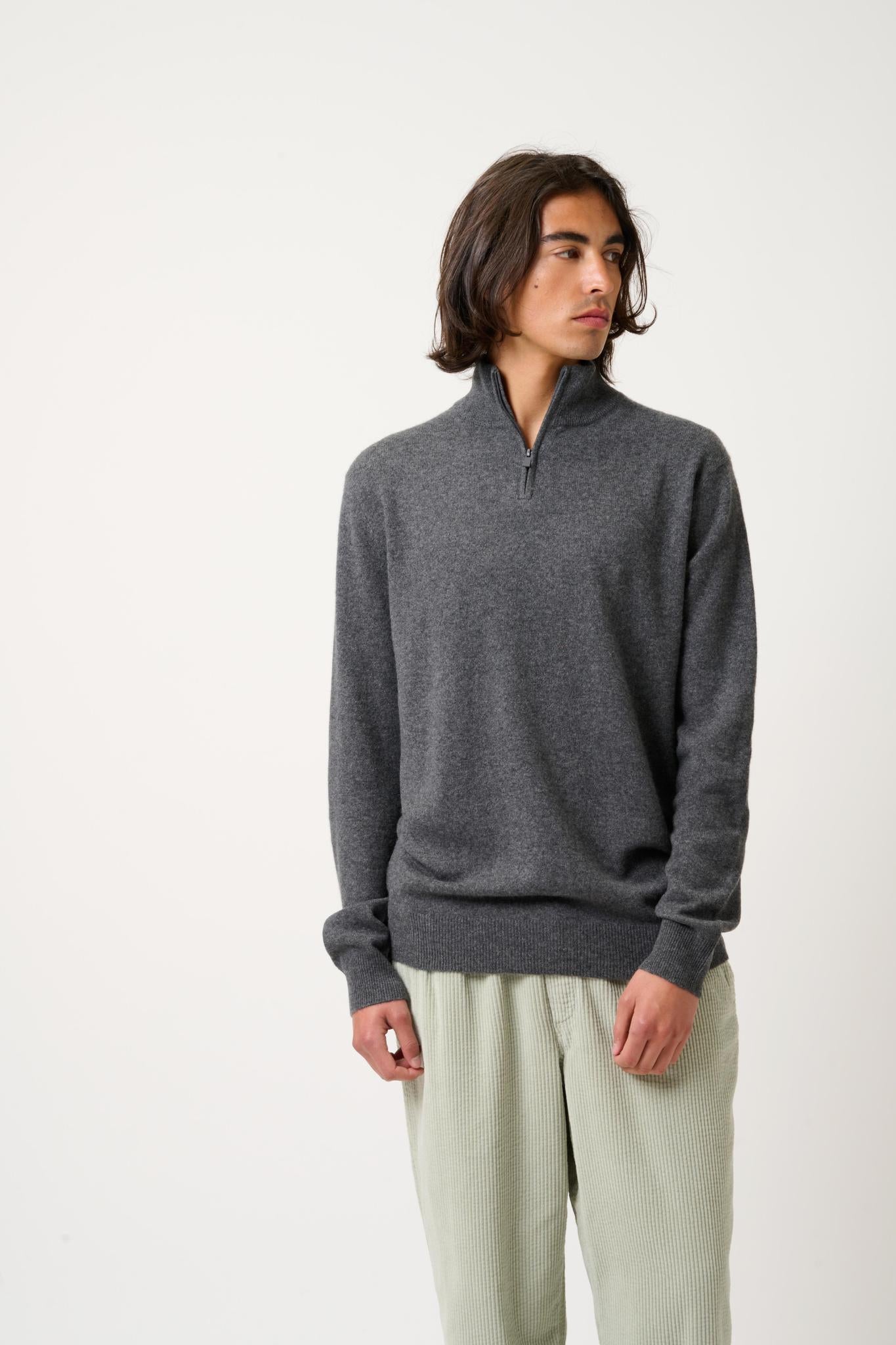 AMBIN pull camionneur anthracite chiné 100% cachemire