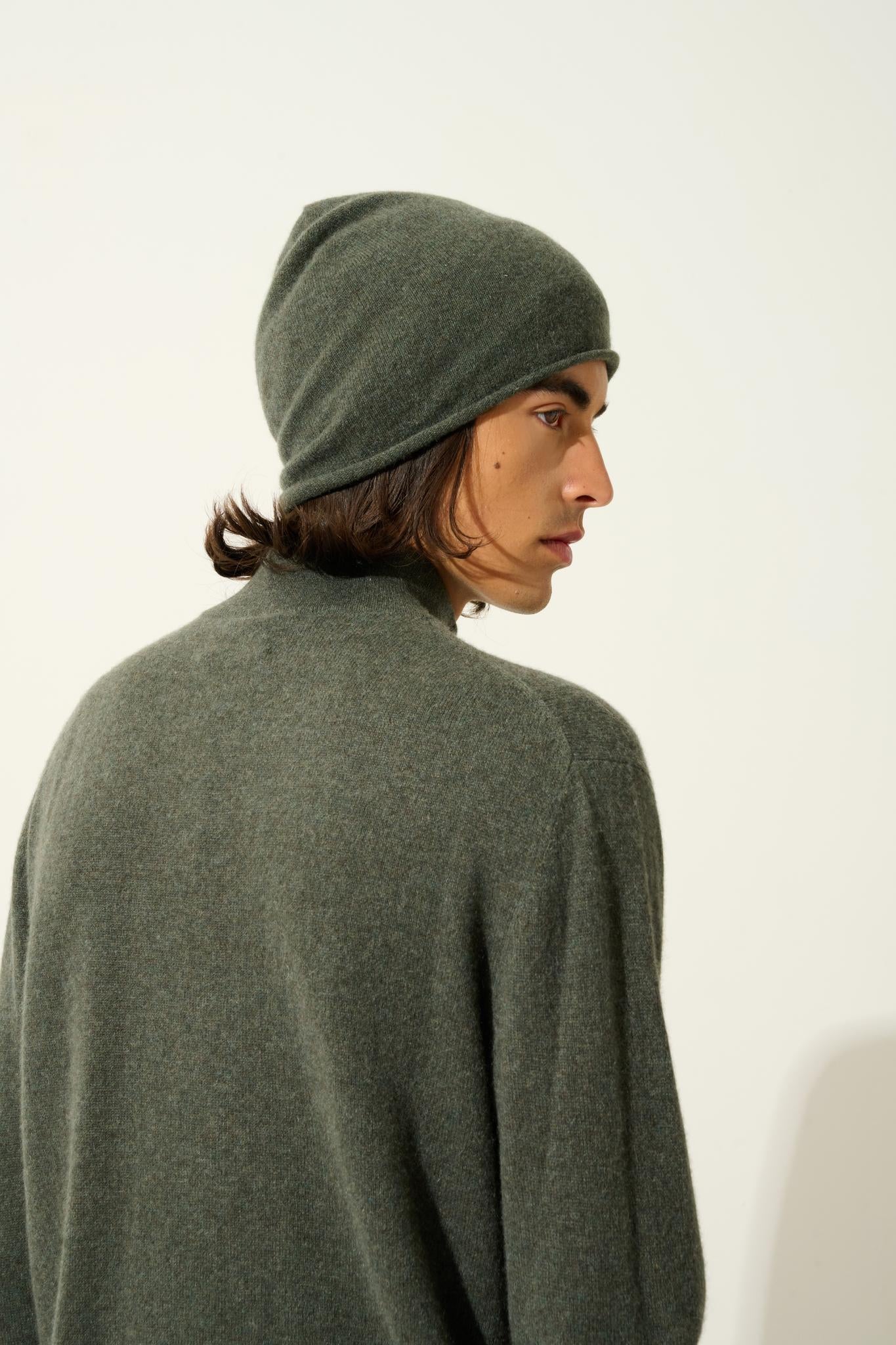 AMBIN khaki mottled trucker sweater 100% cashmere