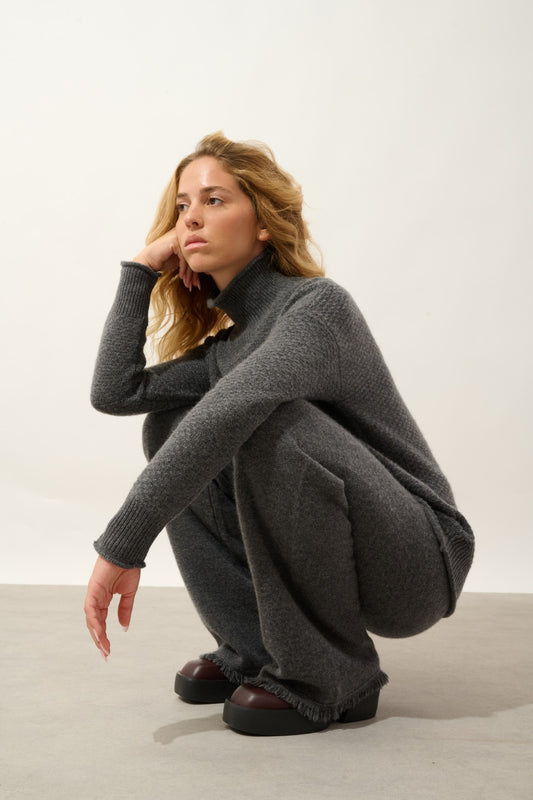 angustia pantalon évasé anthracite chiné 100% cachemire