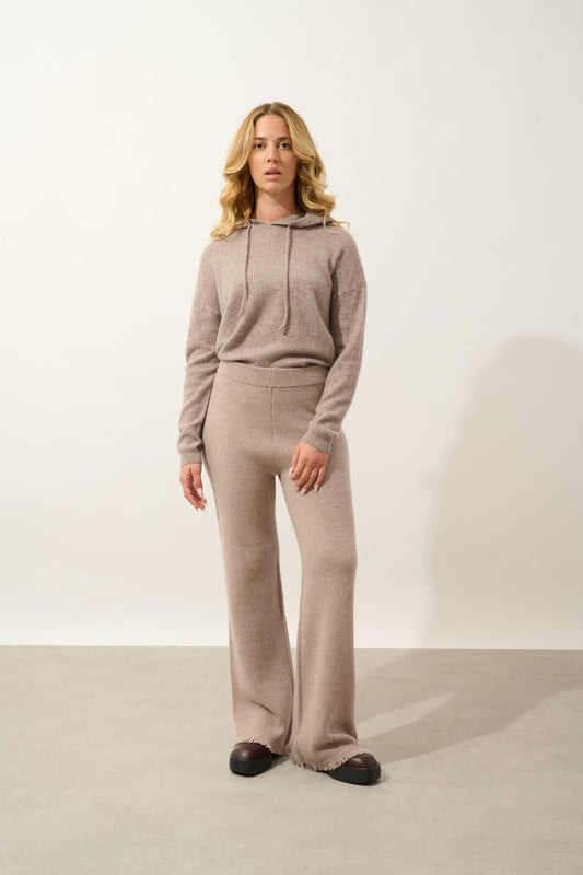 angustia pantalon évasé taupe clair chiné 100% cachemire