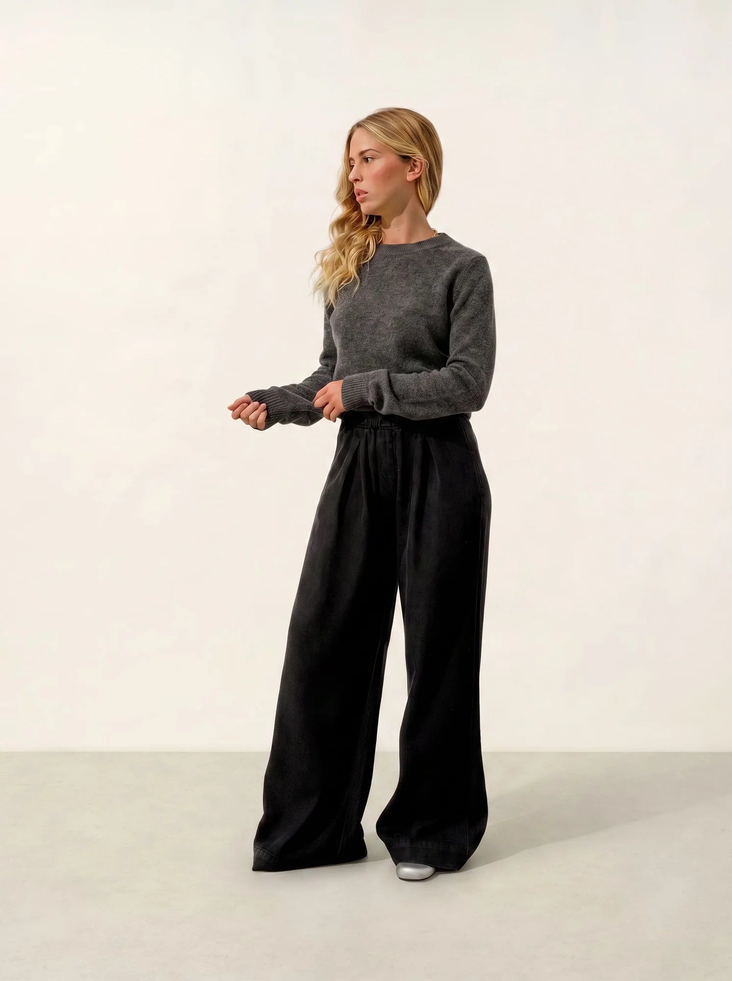 SYLOR Pull Col Rond 4 Fils Anthracite Chiné