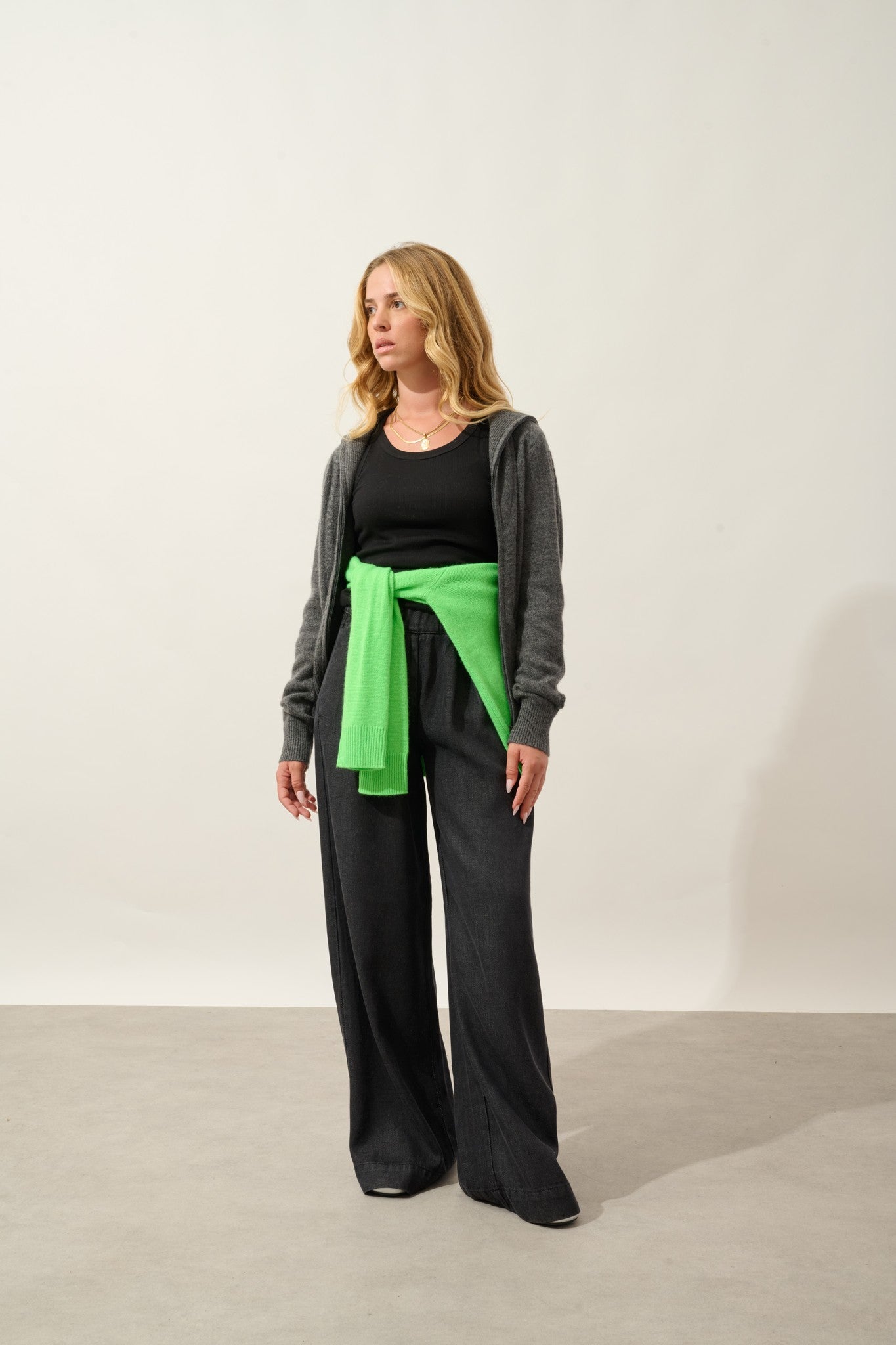 antigo gilet zippé col camionneur 4 fils anthracite chiné 100% cachemire