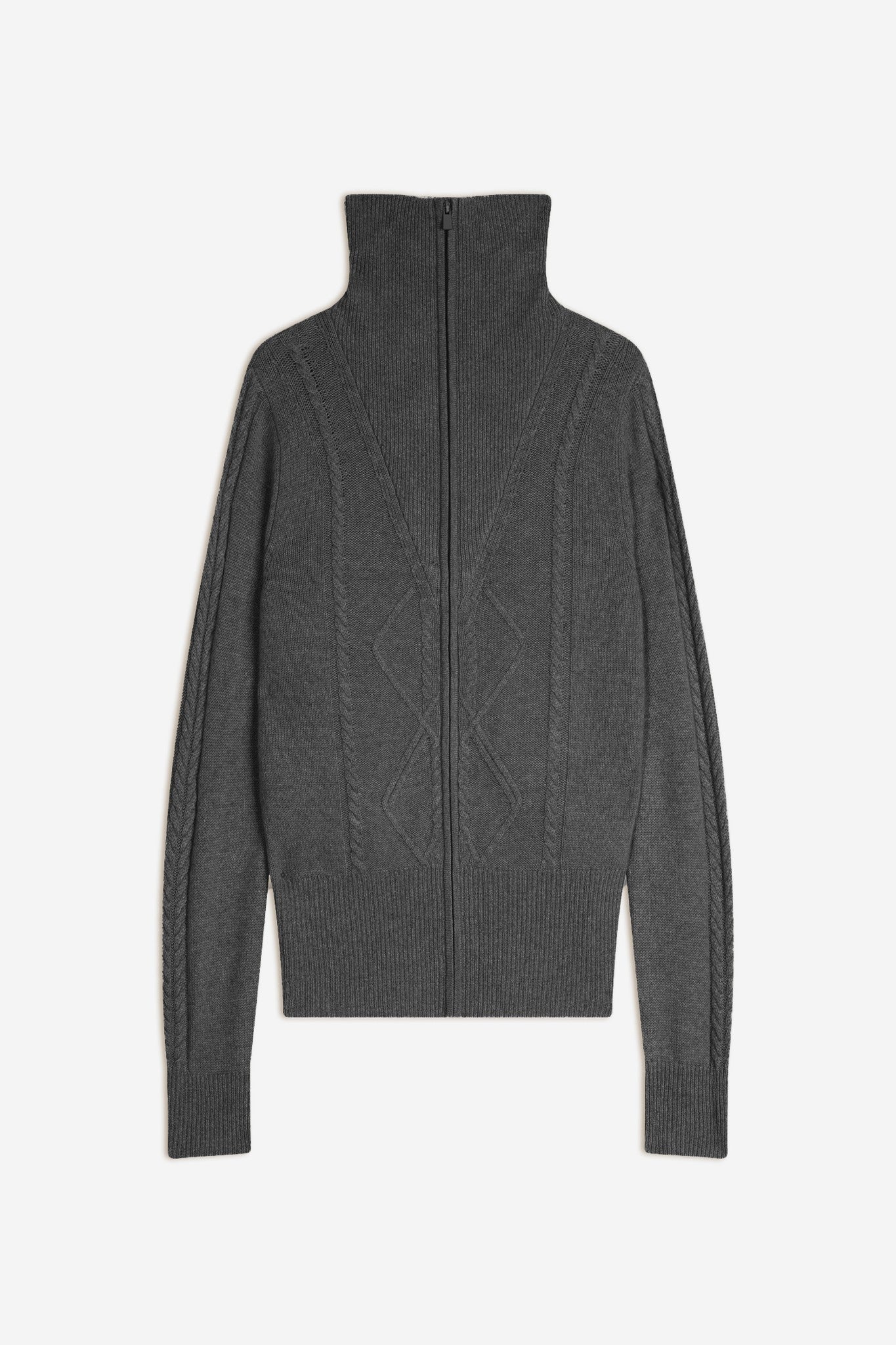 antigo gilet zippé col camionneur 4 fils anthracite chiné 100% cachemire