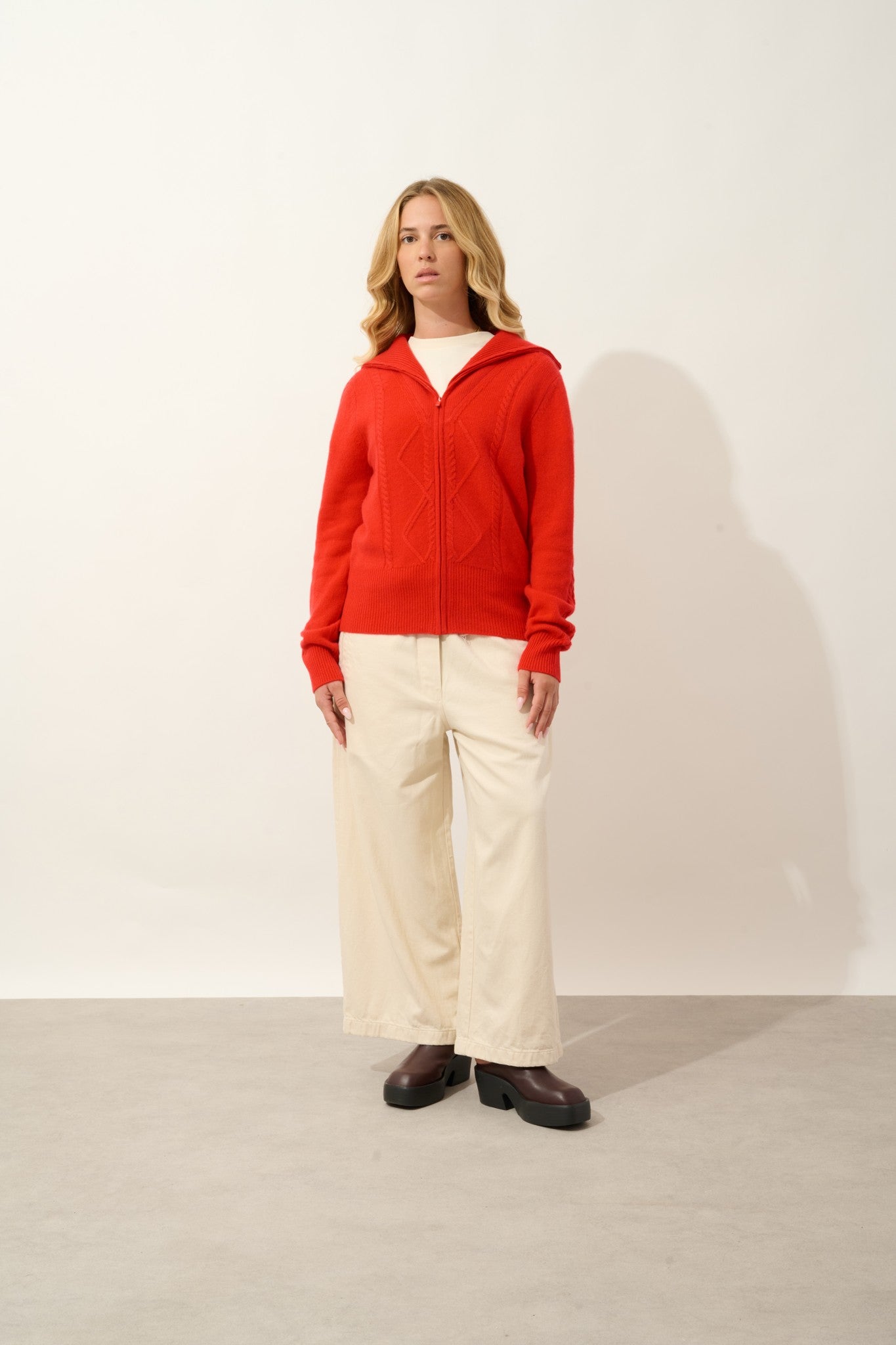 antigo gilet zippé col camionneur 4 fils carmin 100% cachemire