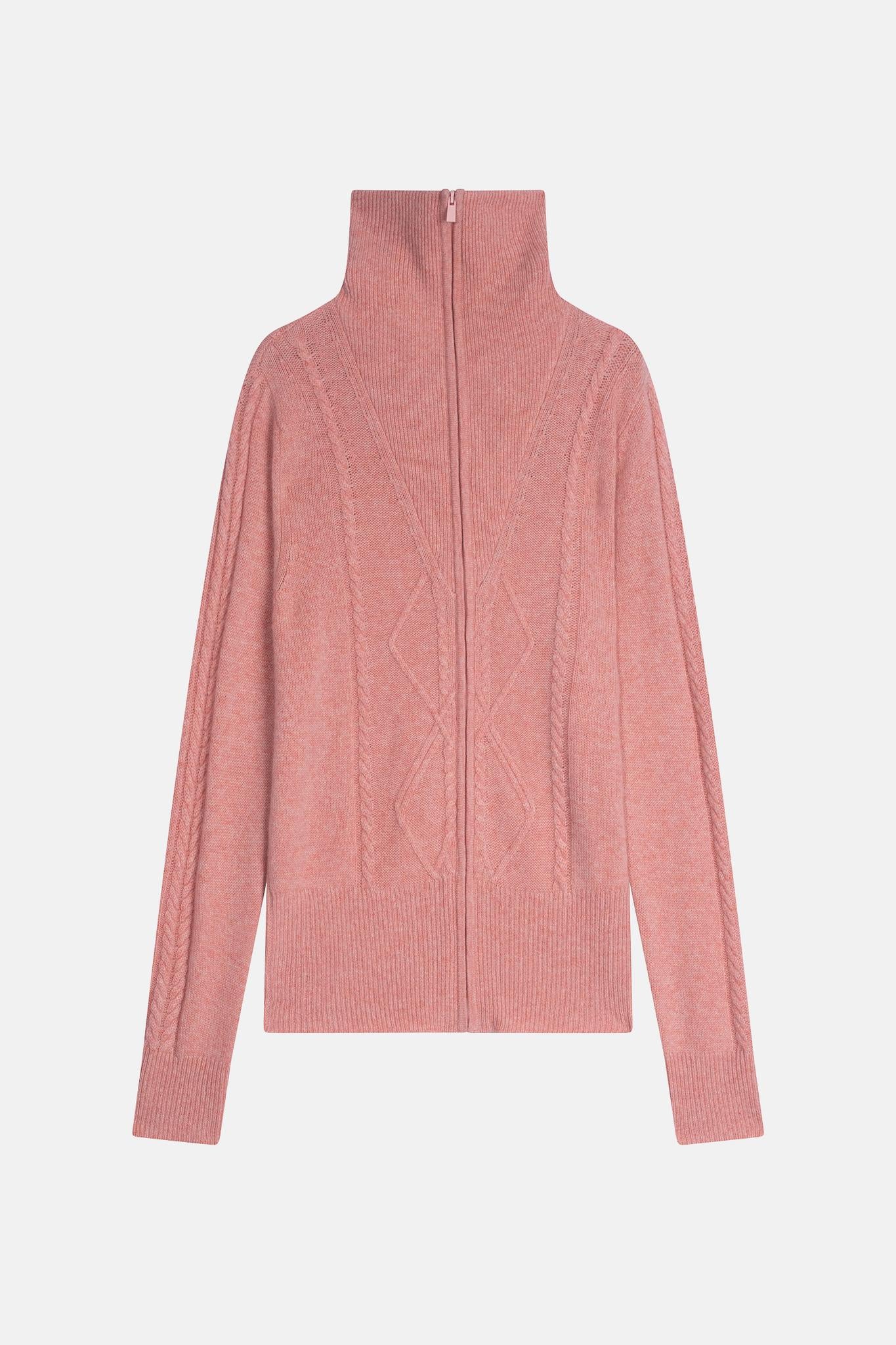 ANTIGO vest with zipper, 4-thread trucker collar, mottled coral 100% cashmere