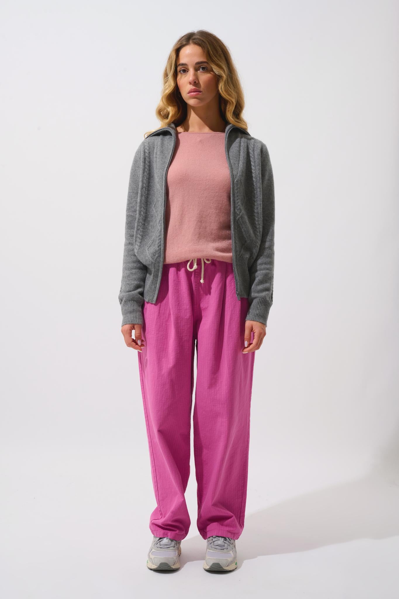 ANTIGO 4-thread flannel trucker-collar zip-up cardigan 100% cashmere chiné