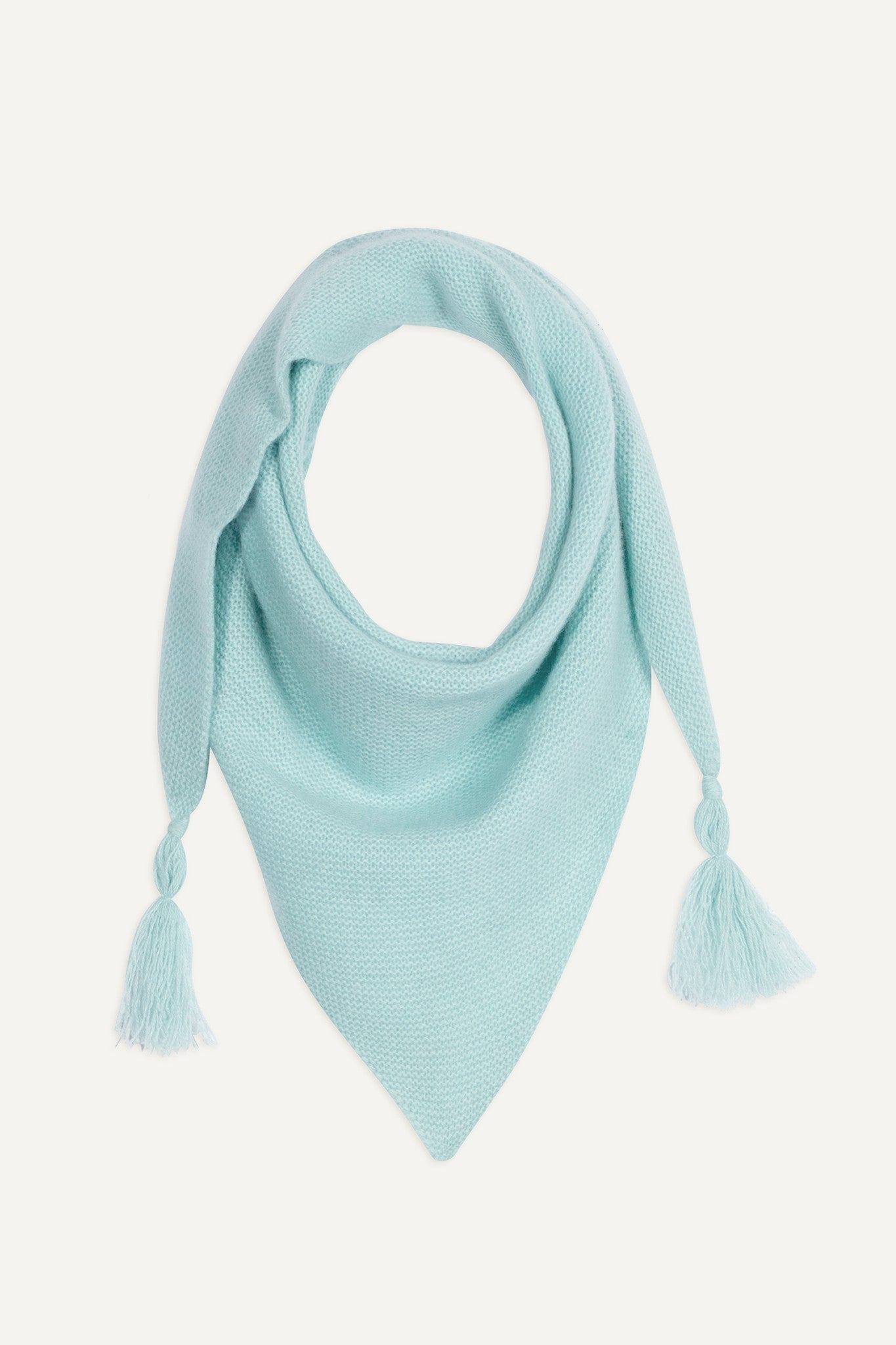 arelis écharpe triangle avec franges 4 fils aqua 100% cachemire