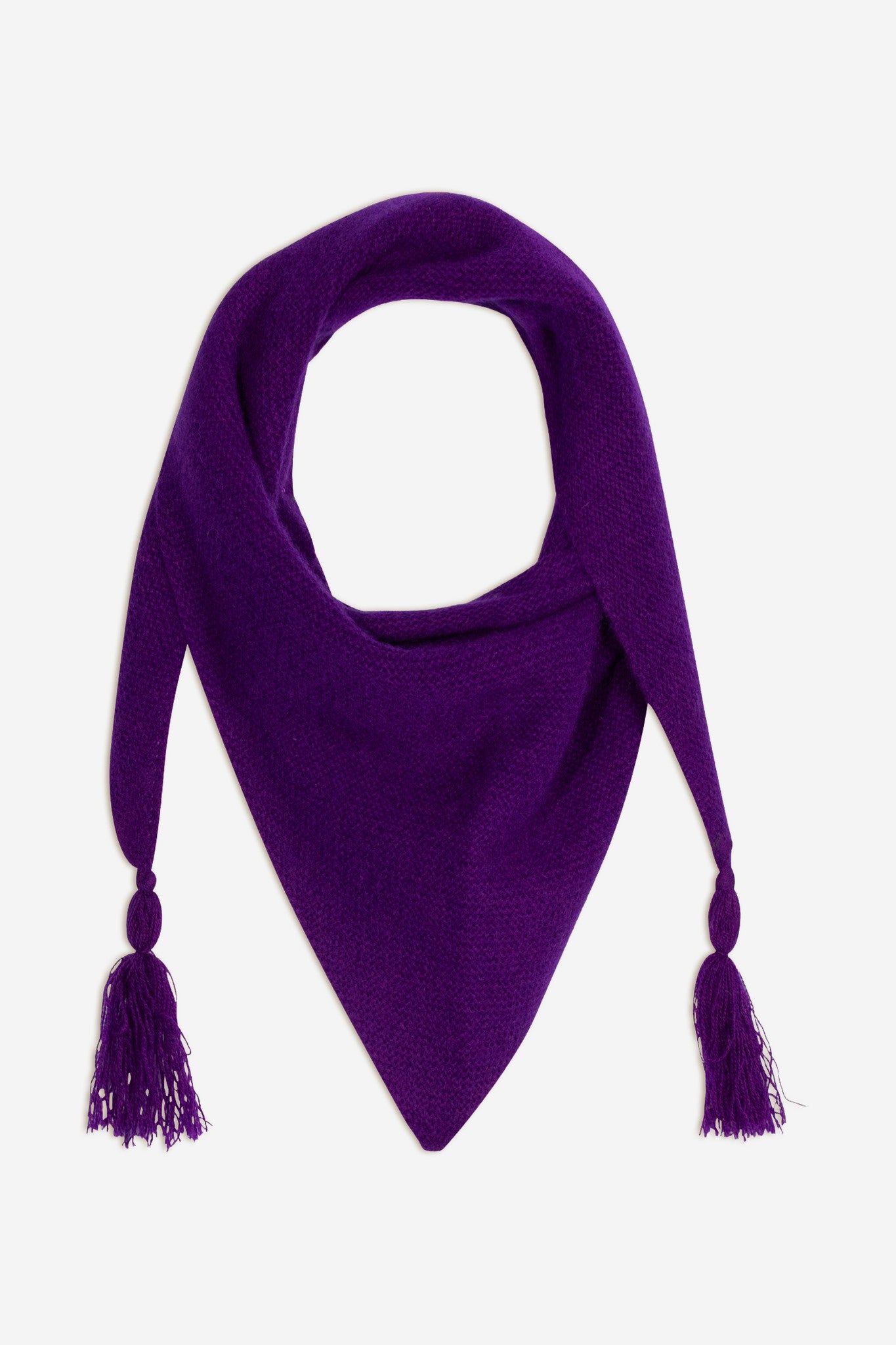 arelis écharpe triangle avec franges 4 fils violette 100% cachemire