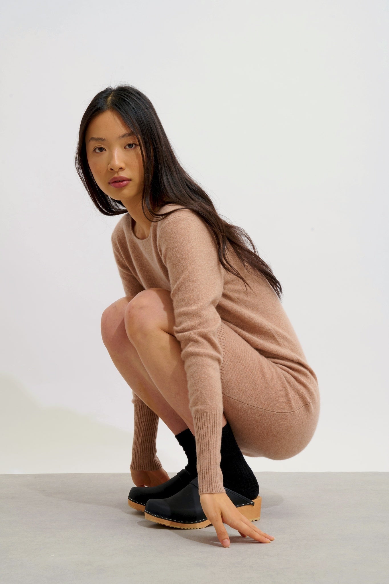 ARMET robe col rond camel chiné 100% cachemire