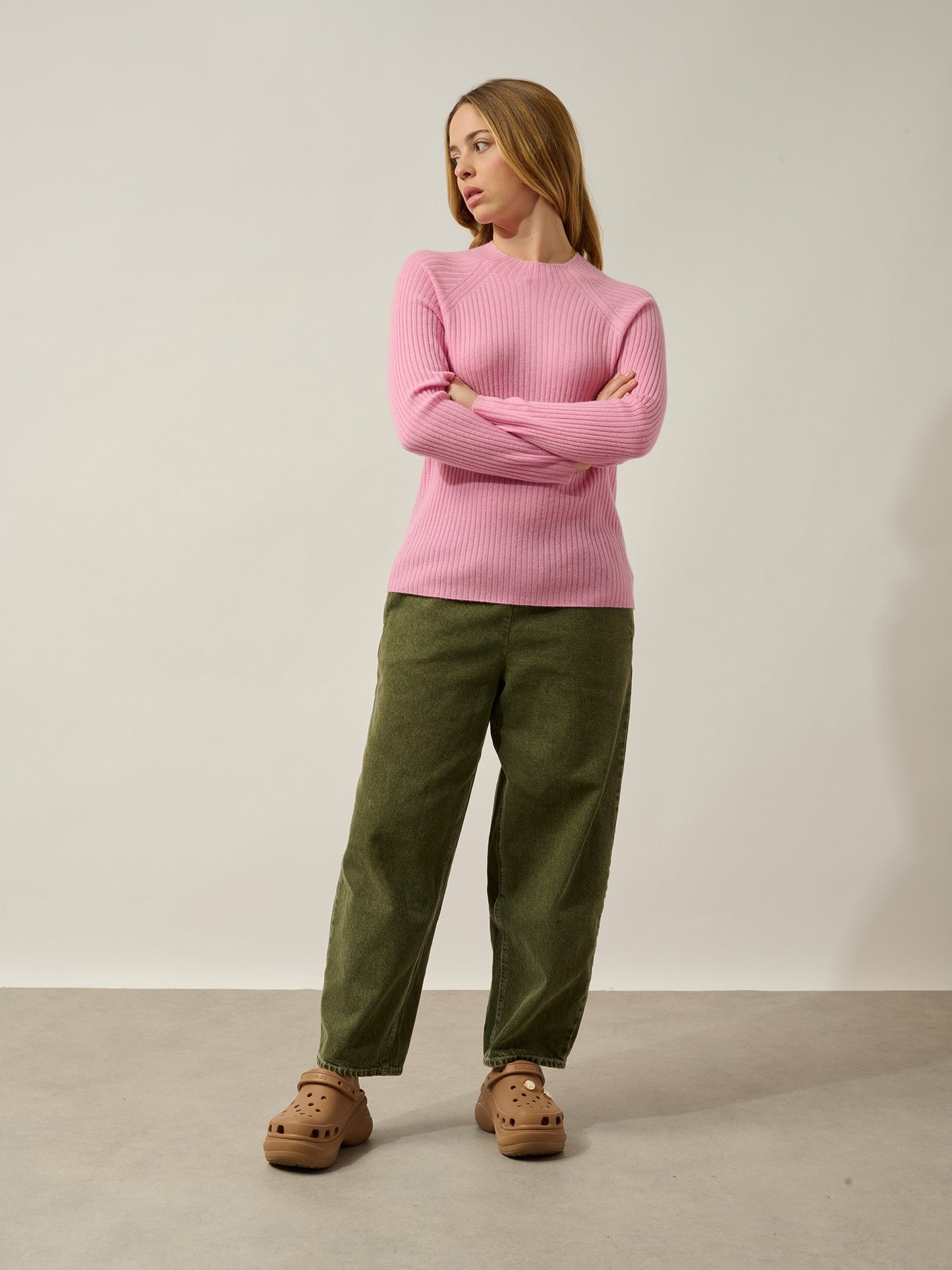 assia pull col montant boutons poignets dragée 100% cachemire