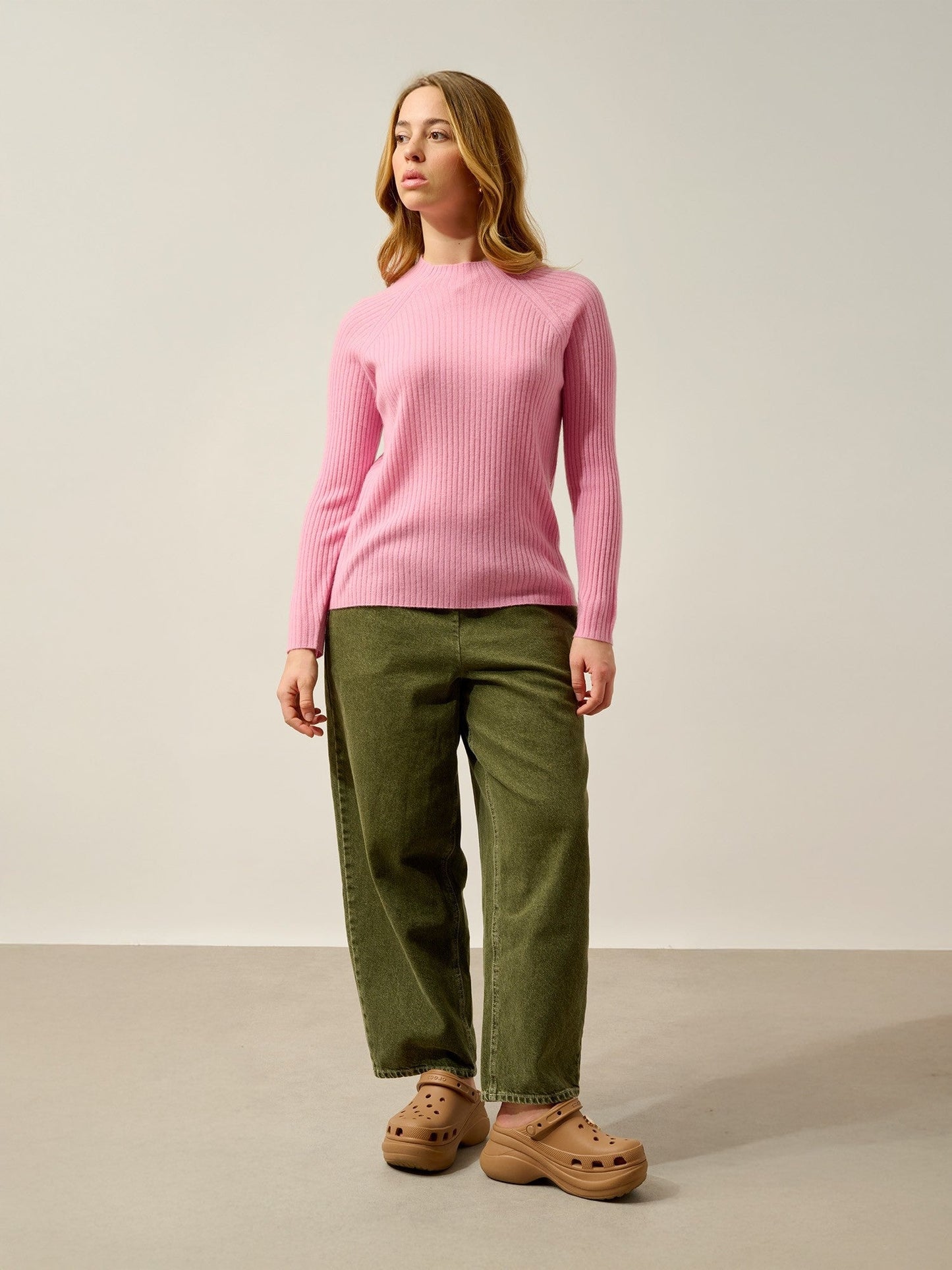 assia pull col montant boutons poignets dragée 100% cachemire