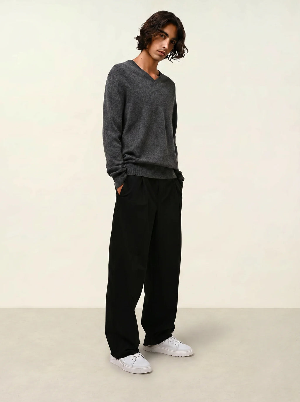 AGEL pull col V anthracite chiné