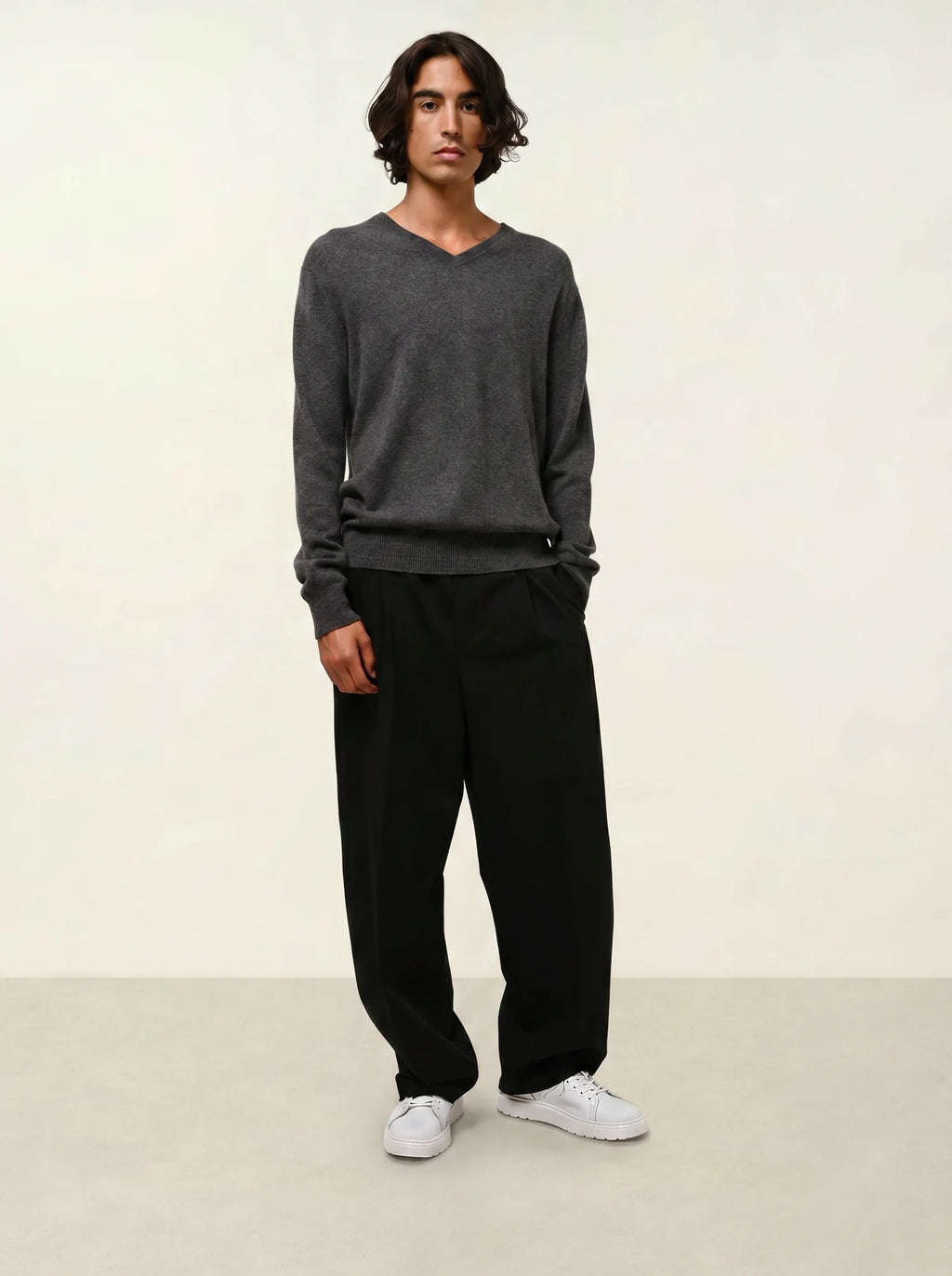 AGEL pull col V anthracite chiné