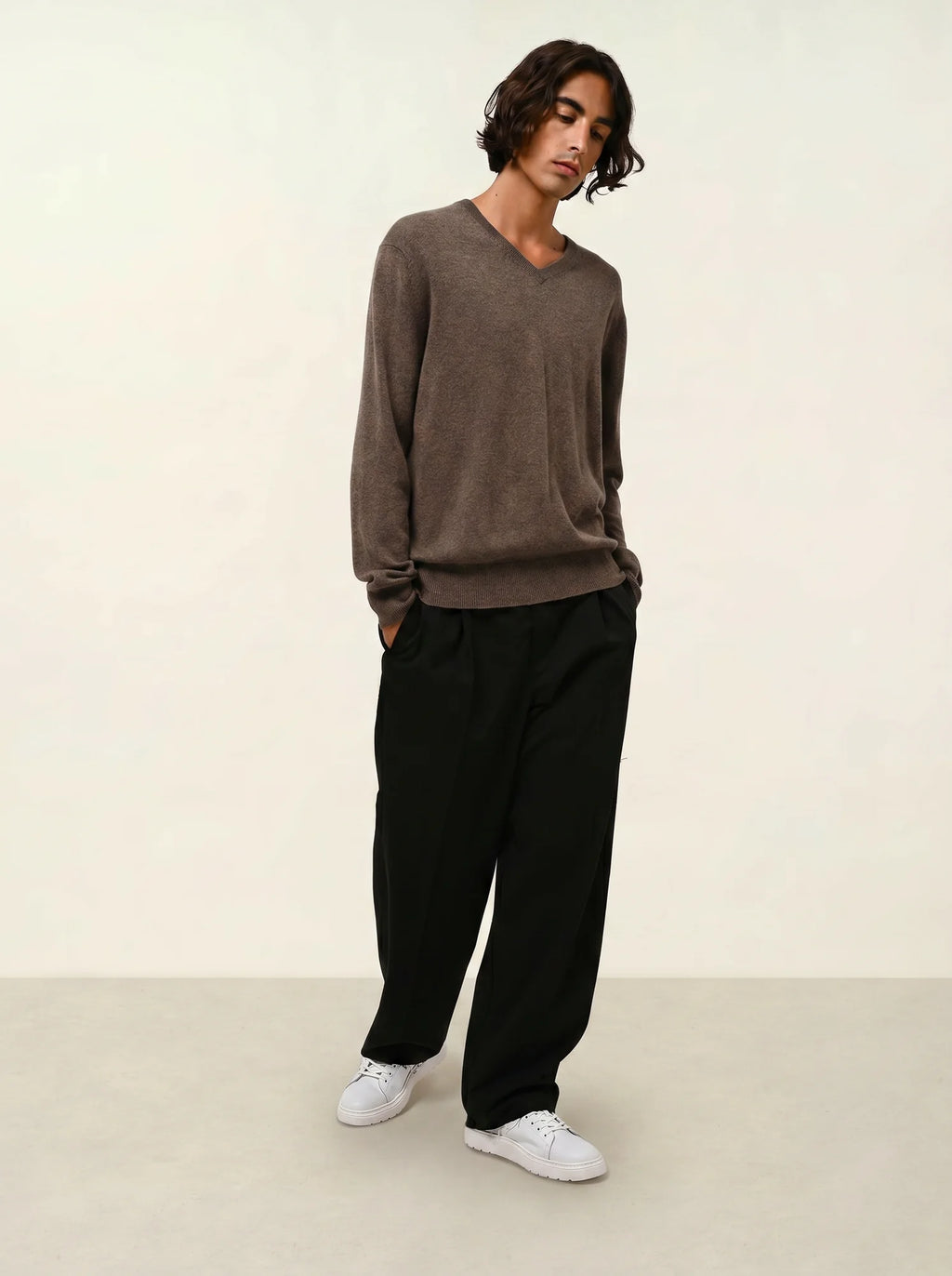 AGEL pull col V taupe chiné
