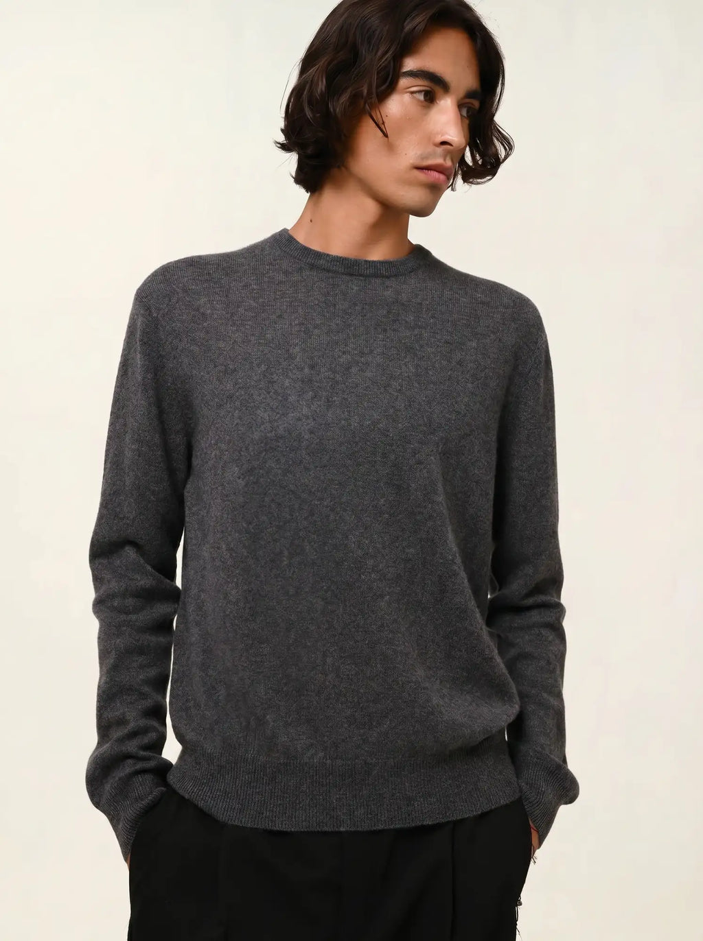 AIGLIÈRE pull col rond anthracite chiné