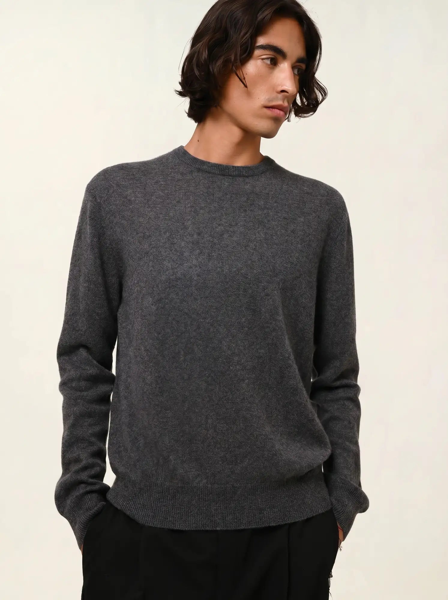 AIGLIÈRE pull col rond anthracite chiné