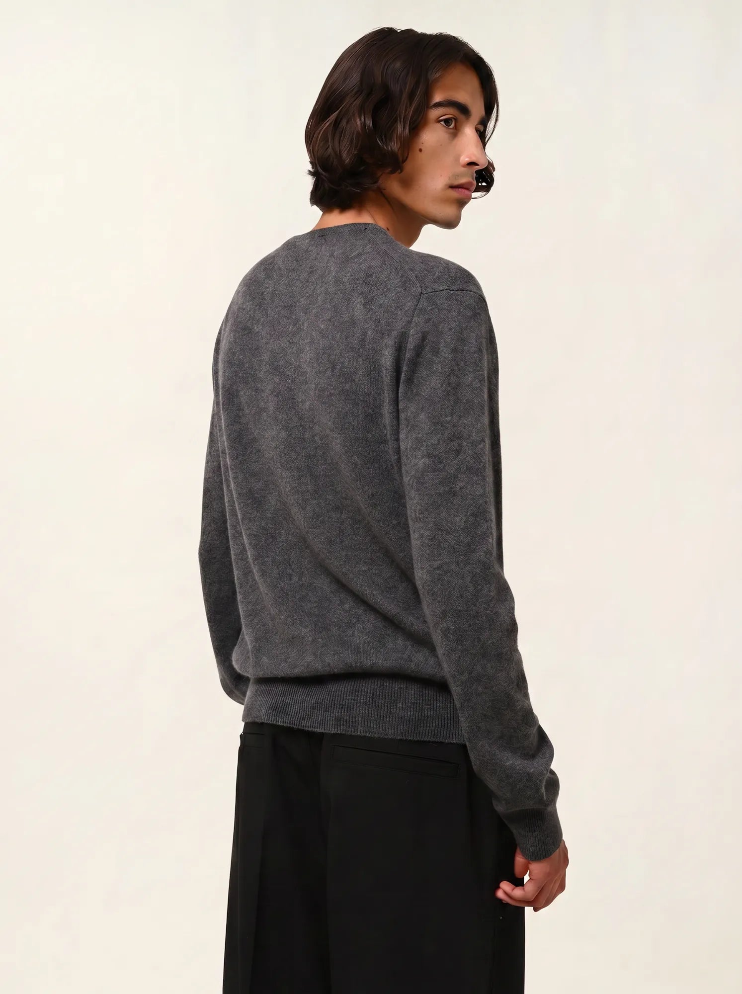 AIGLIÈRE pull col rond anthracite chiné