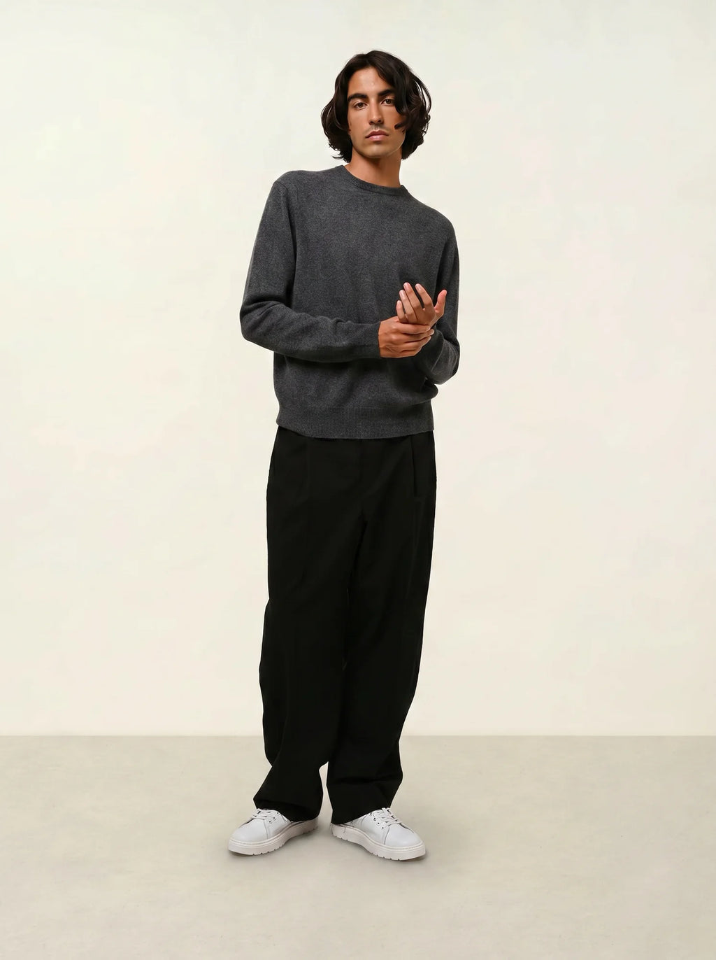 AIGLIÈRE pull col rond anthracite chiné