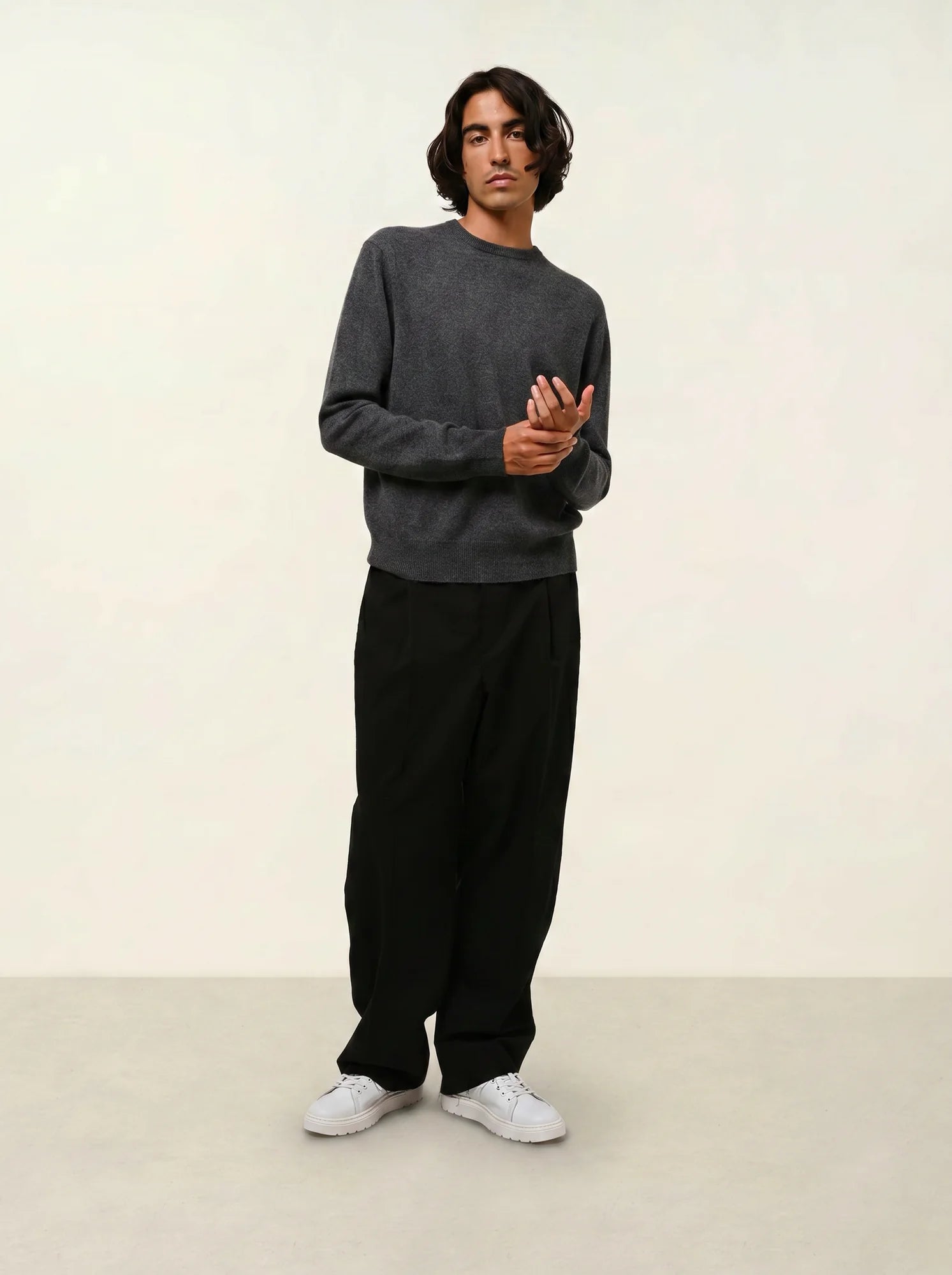 AIGLIÈRE pull col rond anthracite chiné