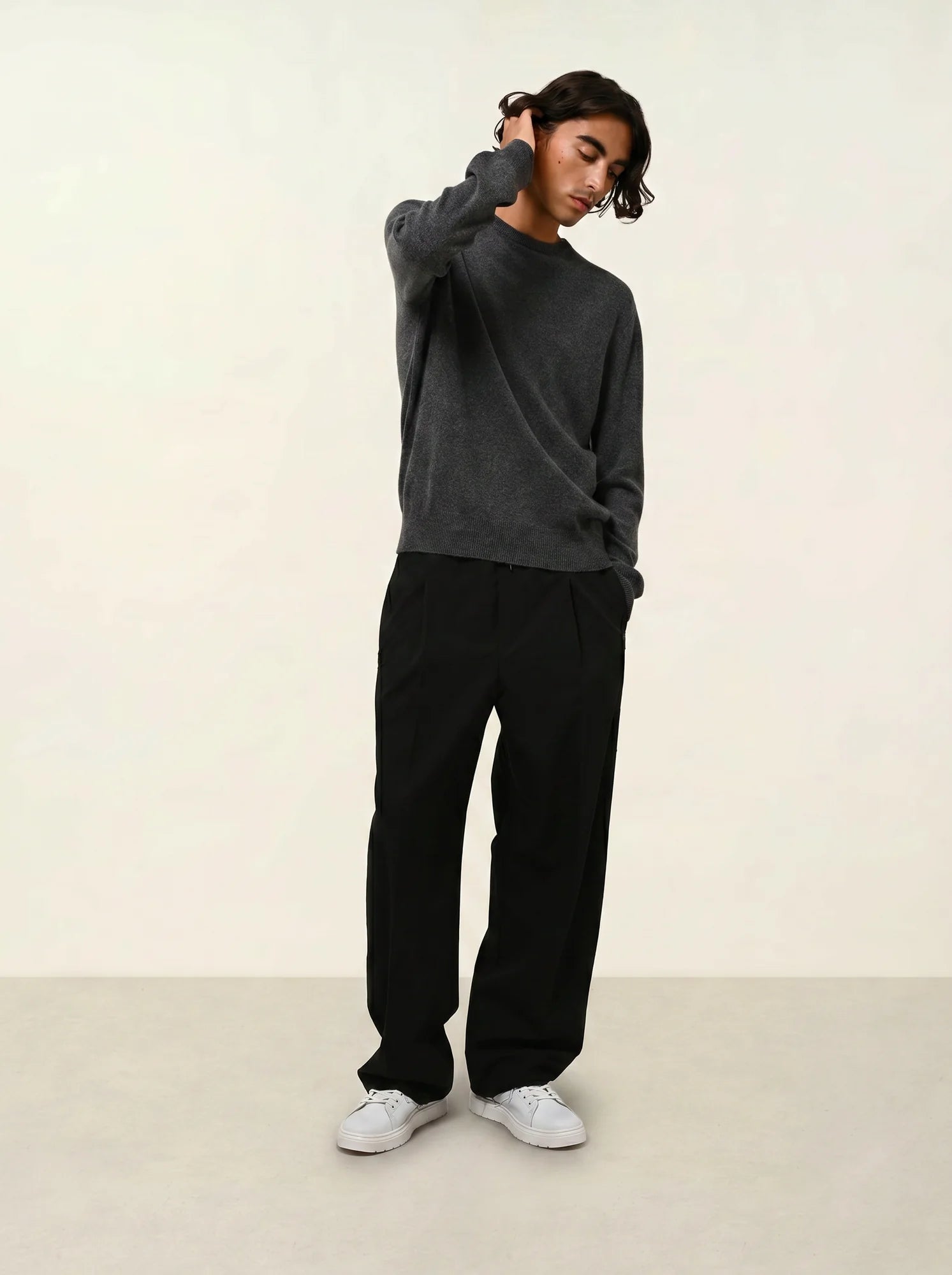 AIGLIÈRE pull col rond anthracite chiné
