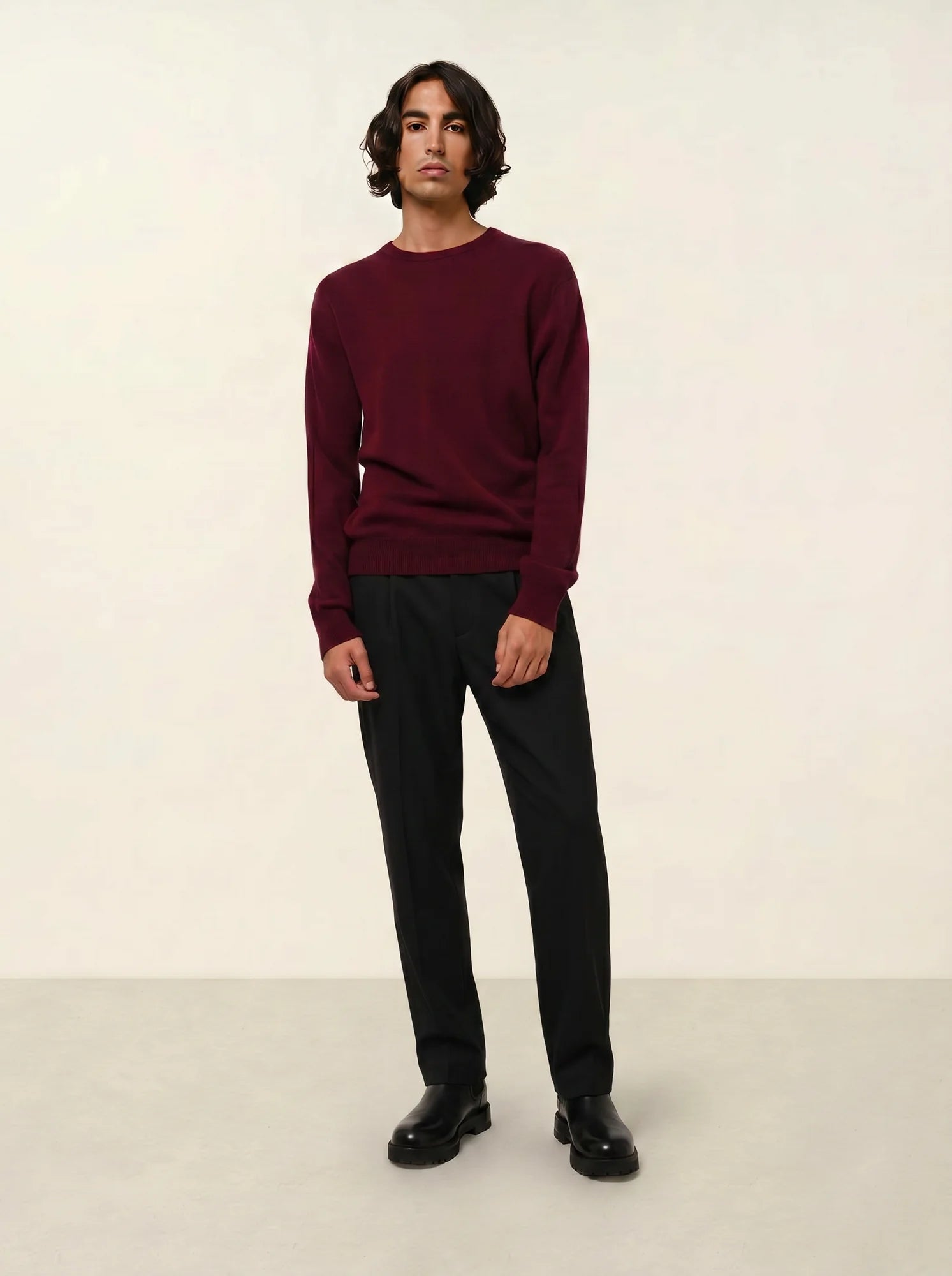 AIGLIÈRE pull col rond bordeaux