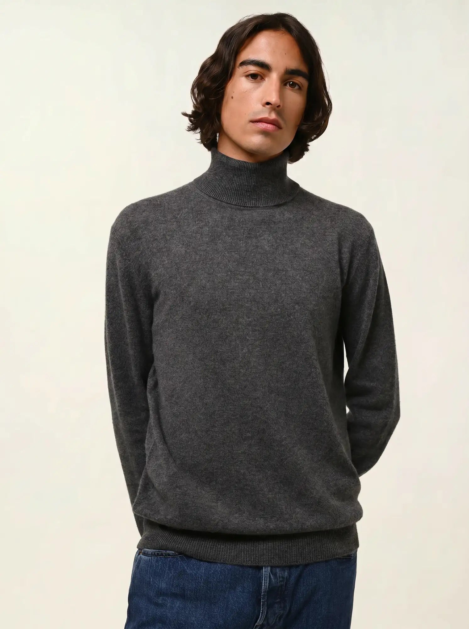 BANGE pull col roulé anthracite chiné