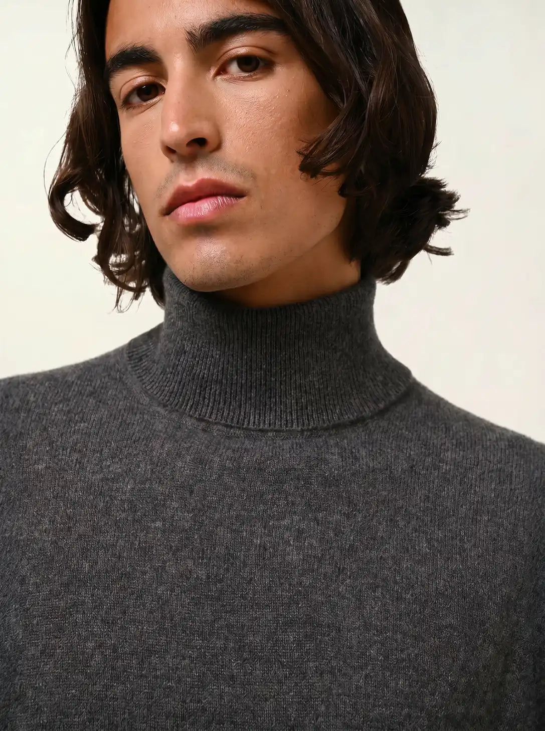 BANGE pull col roulé anthracite chiné