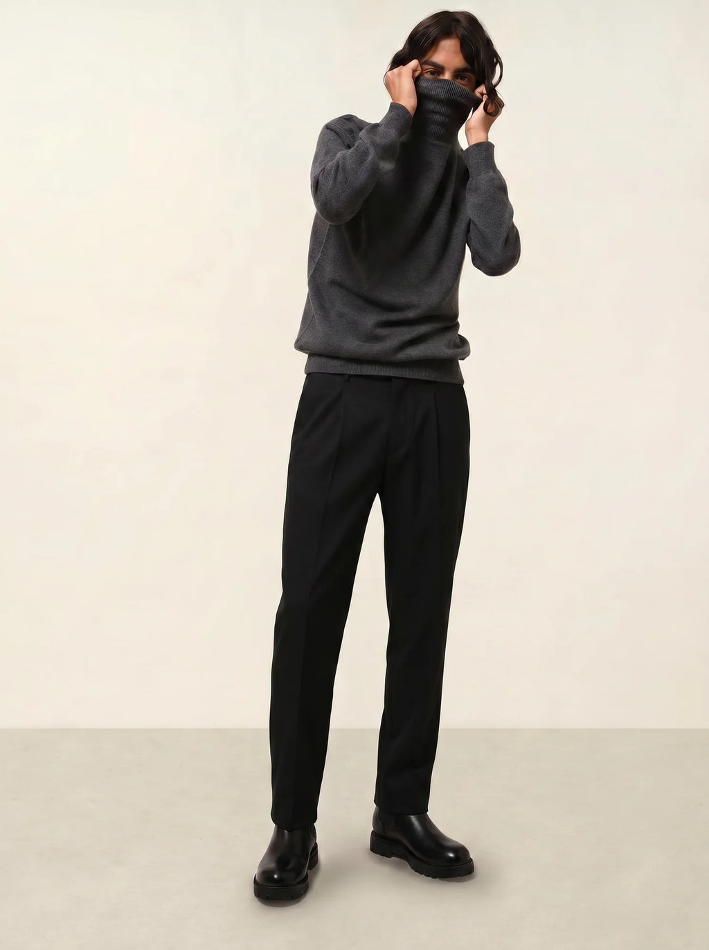 BANGE pull col roulé anthracite chiné