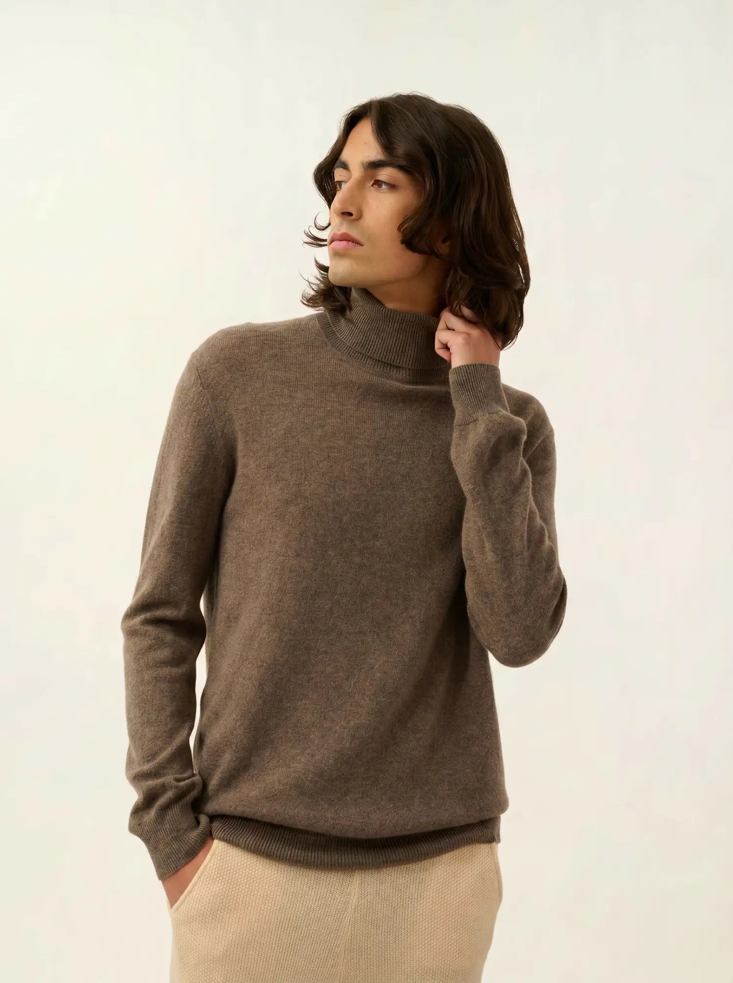BANGE pull col roulé taupe chiné