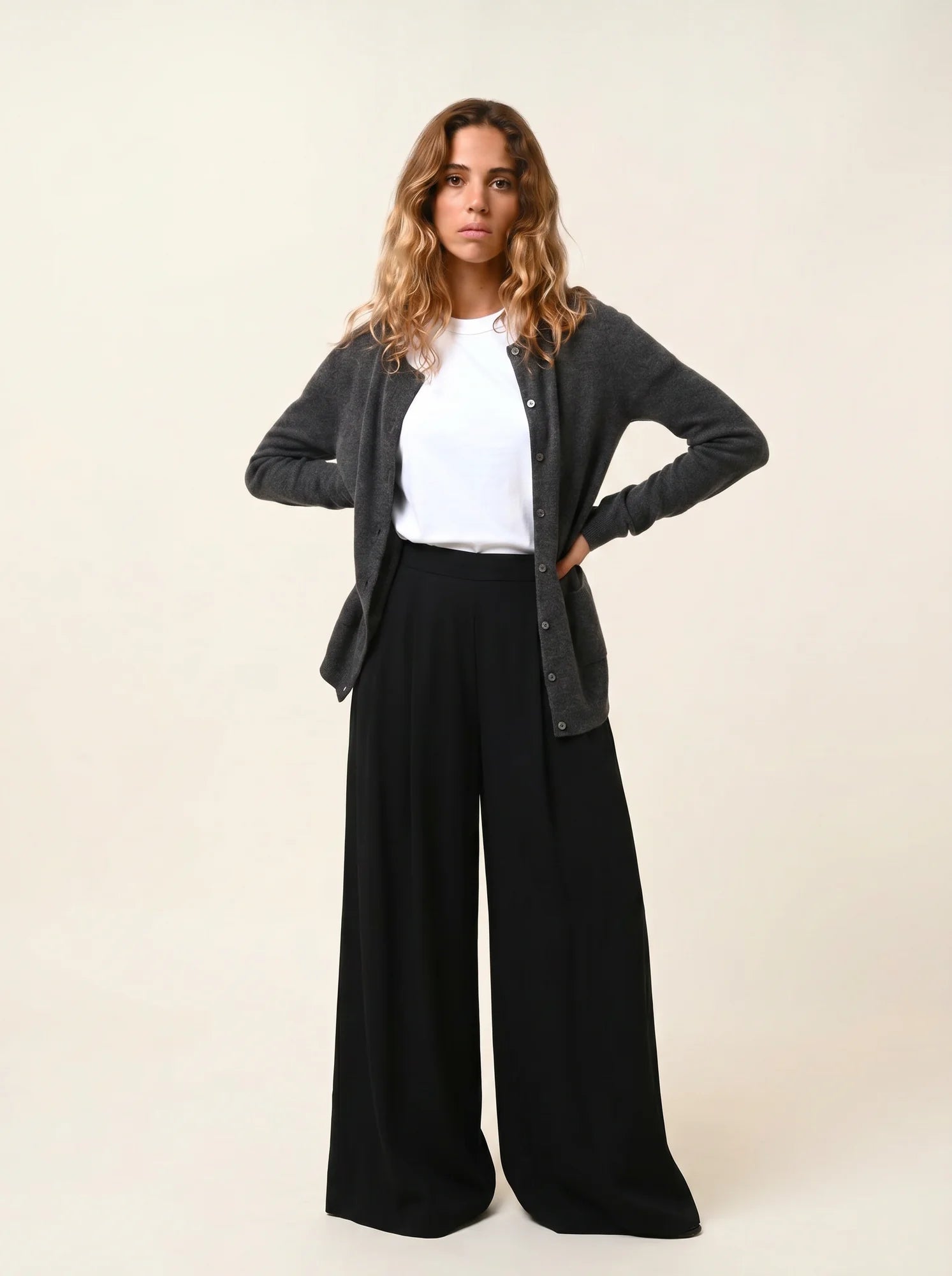 CARON cardigan col rond anthracite chiné
