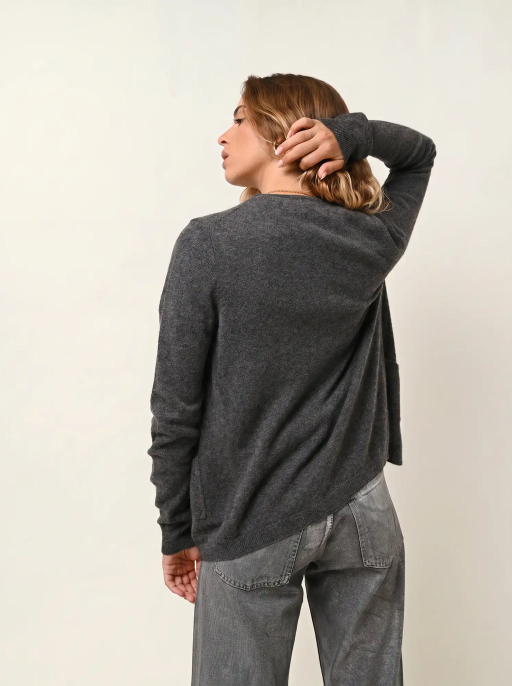 CARON cardigan col rond anthracite chiné