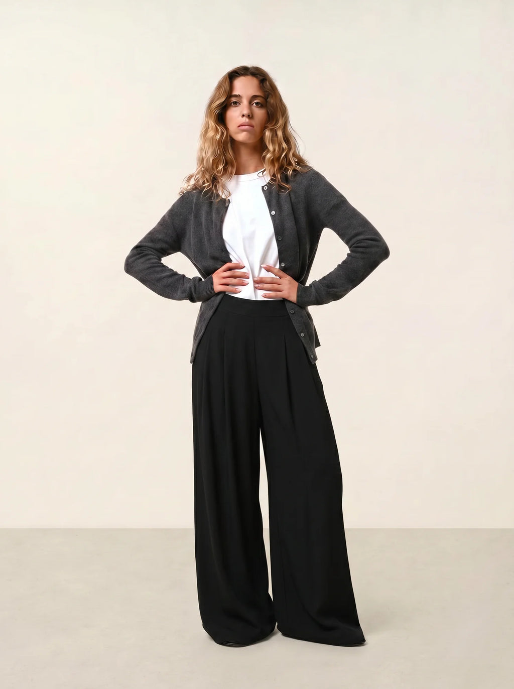CARON cardigan col rond anthracite chiné