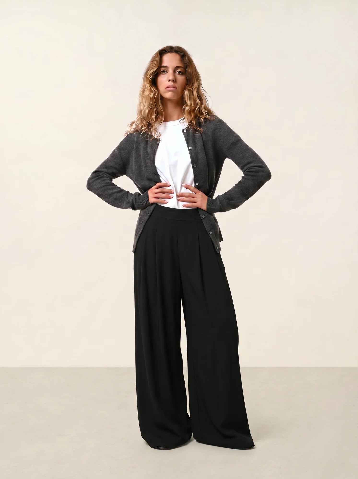 CARON cardigan col rond anthracite chiné