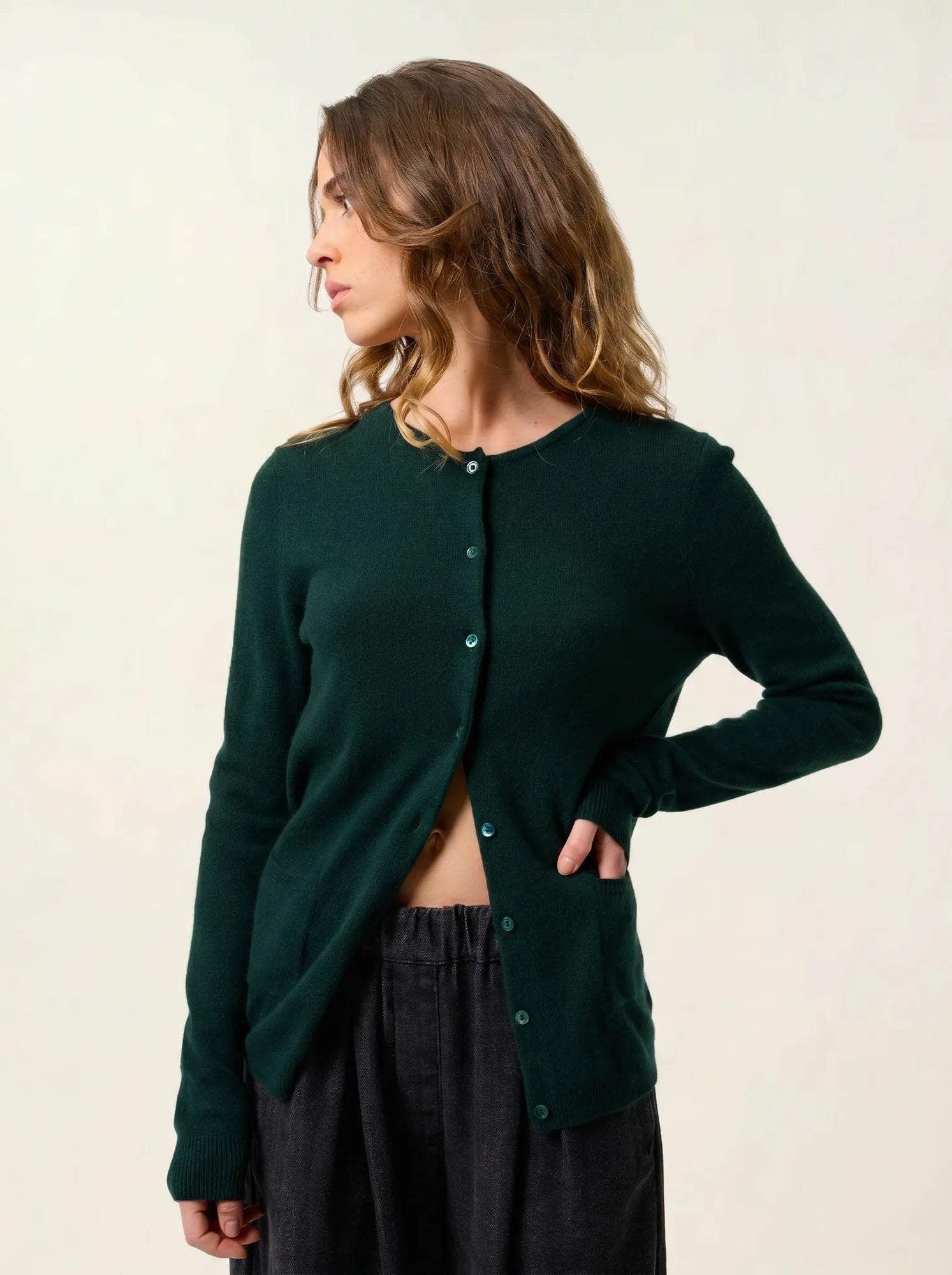 CARON cardigan col rond cyprès