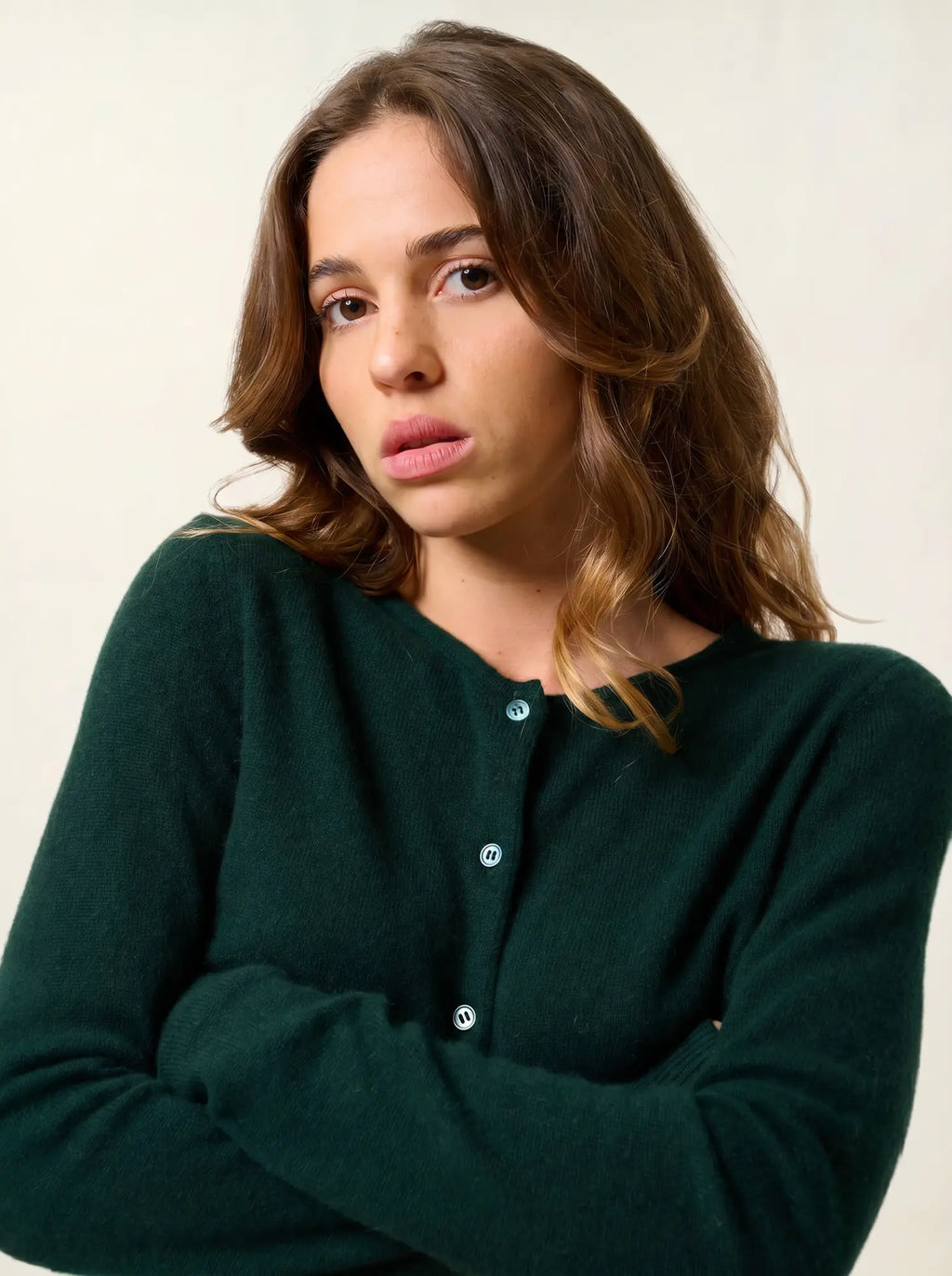 CARON cardigan col rond cyprès