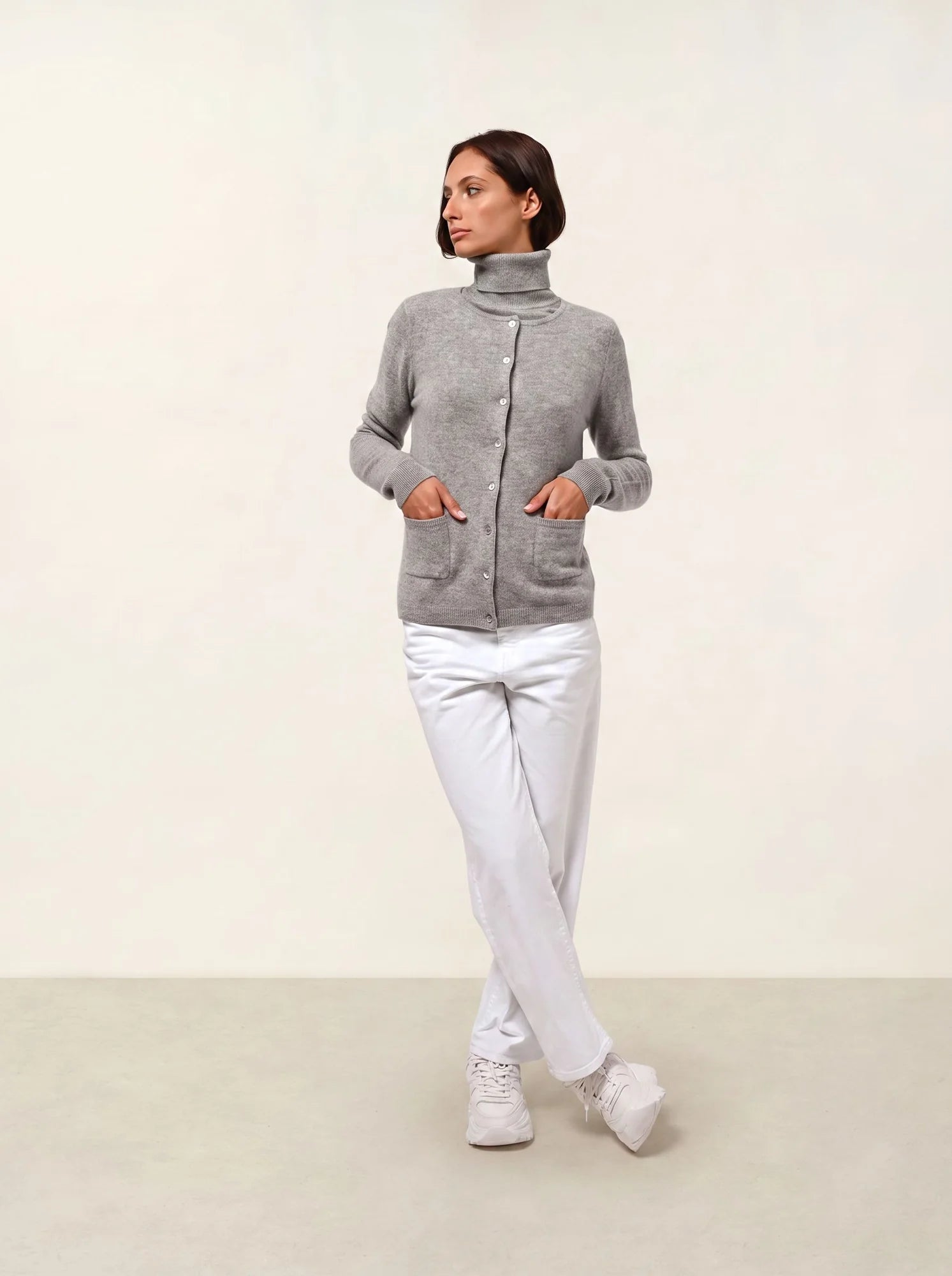 CARON cardigan col rond nuage chiné