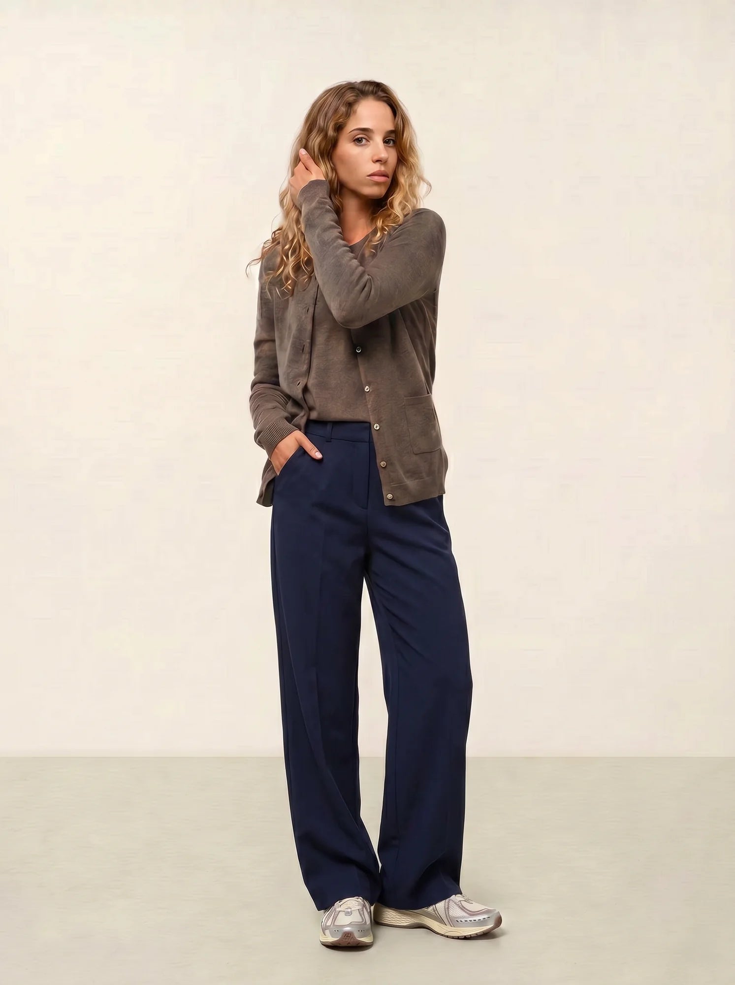 CARON cardigan col rond taupe chiné