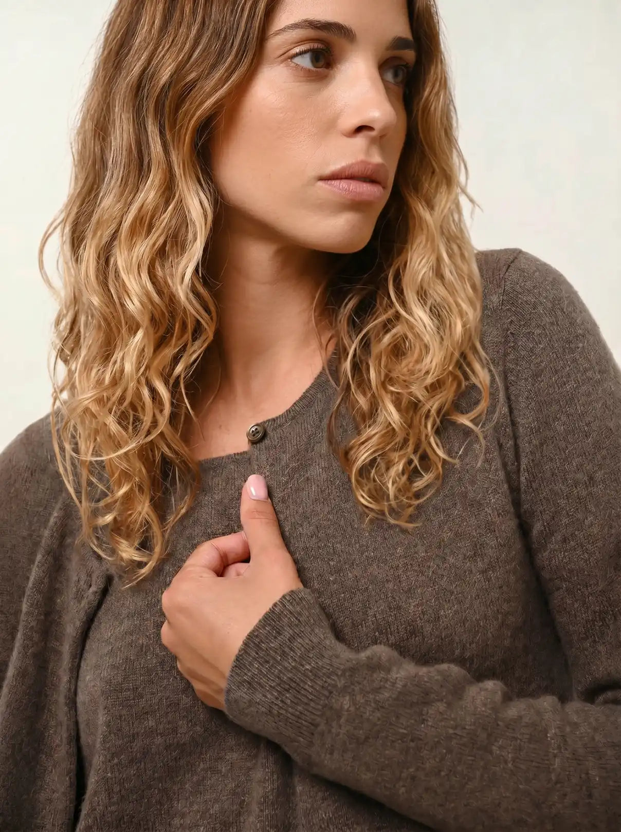 CARON cardigan col rond taupe chiné