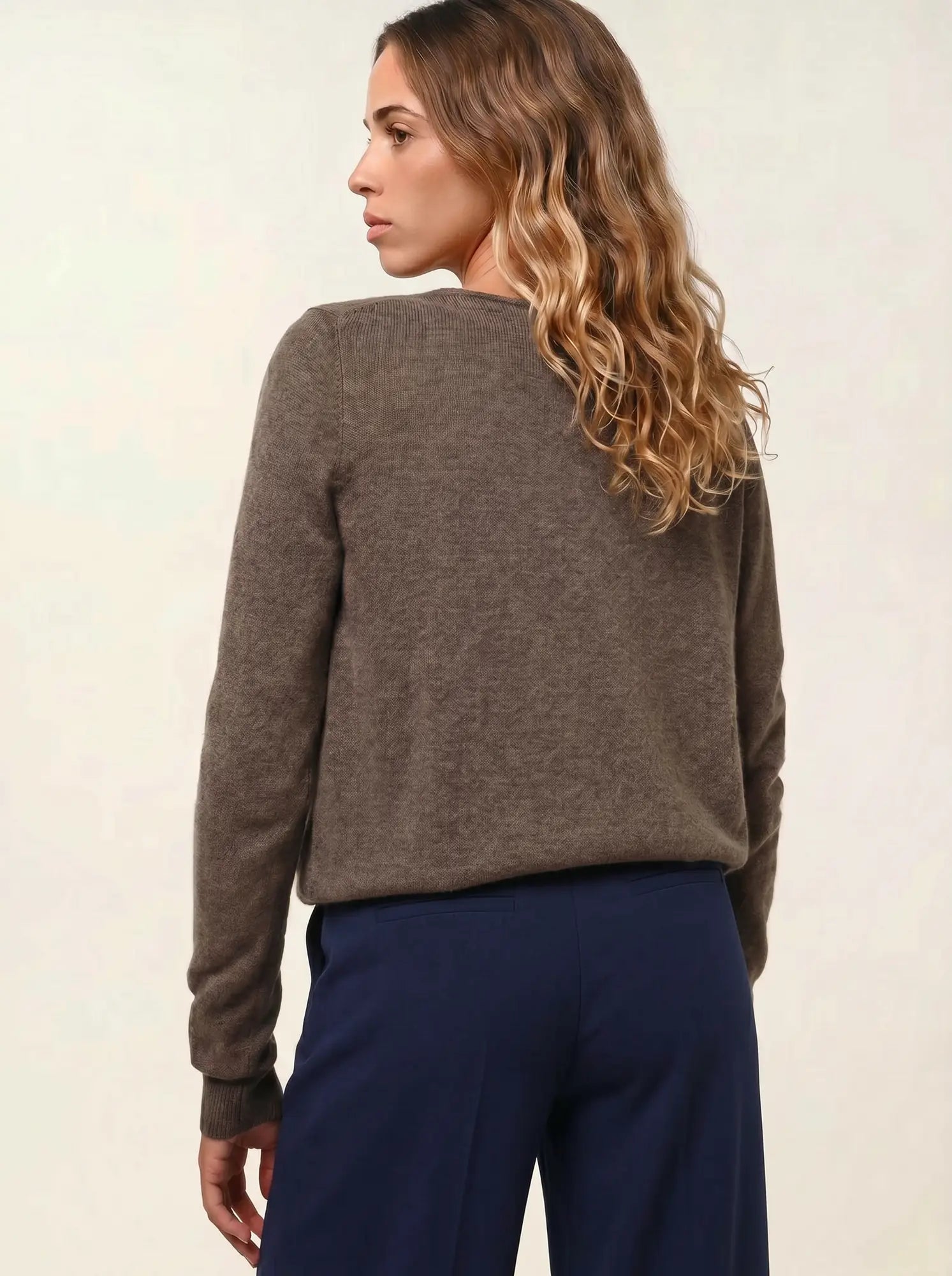 CARON cardigan col rond taupe chiné