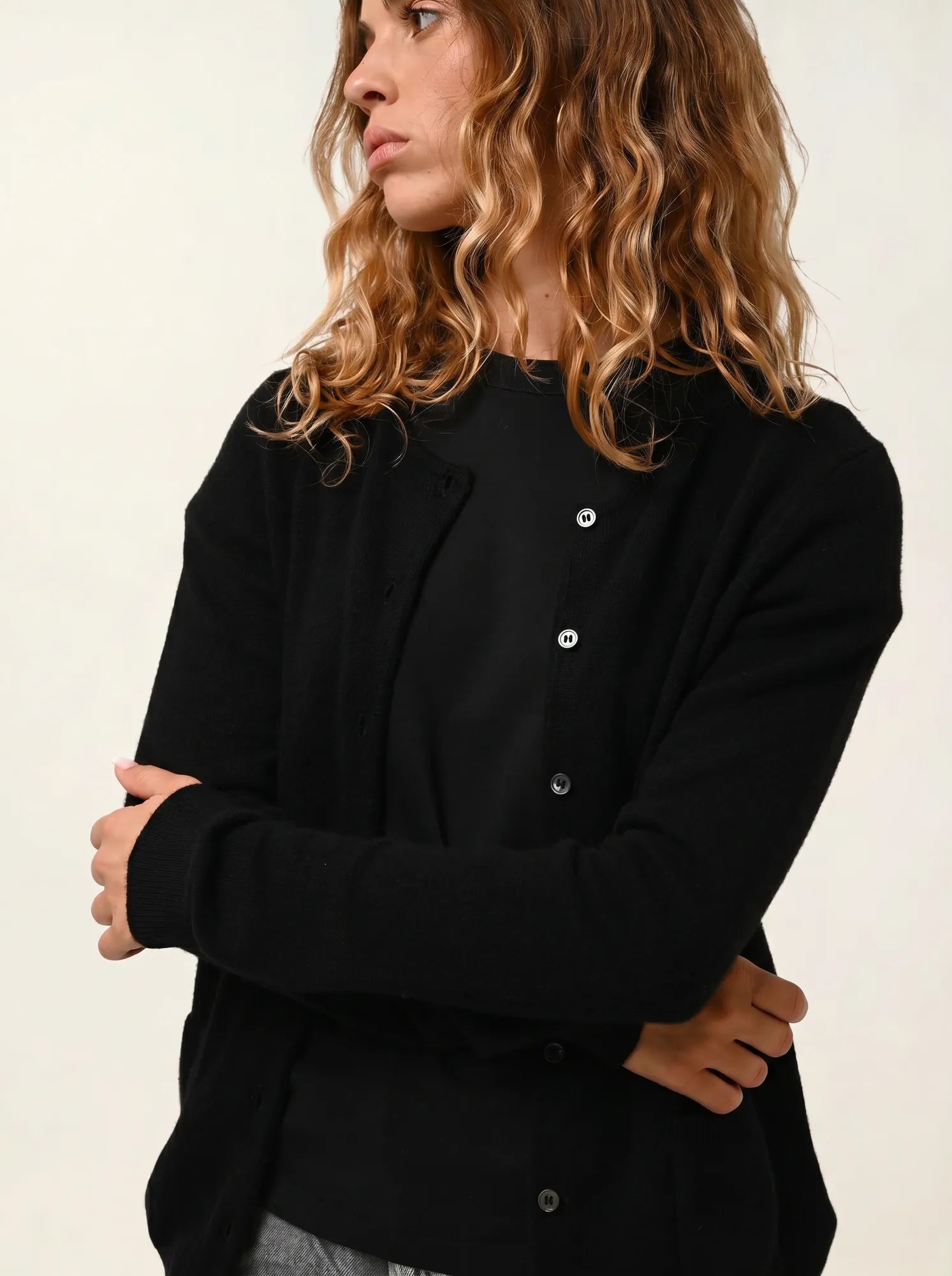 CARON cardigan col rond noir