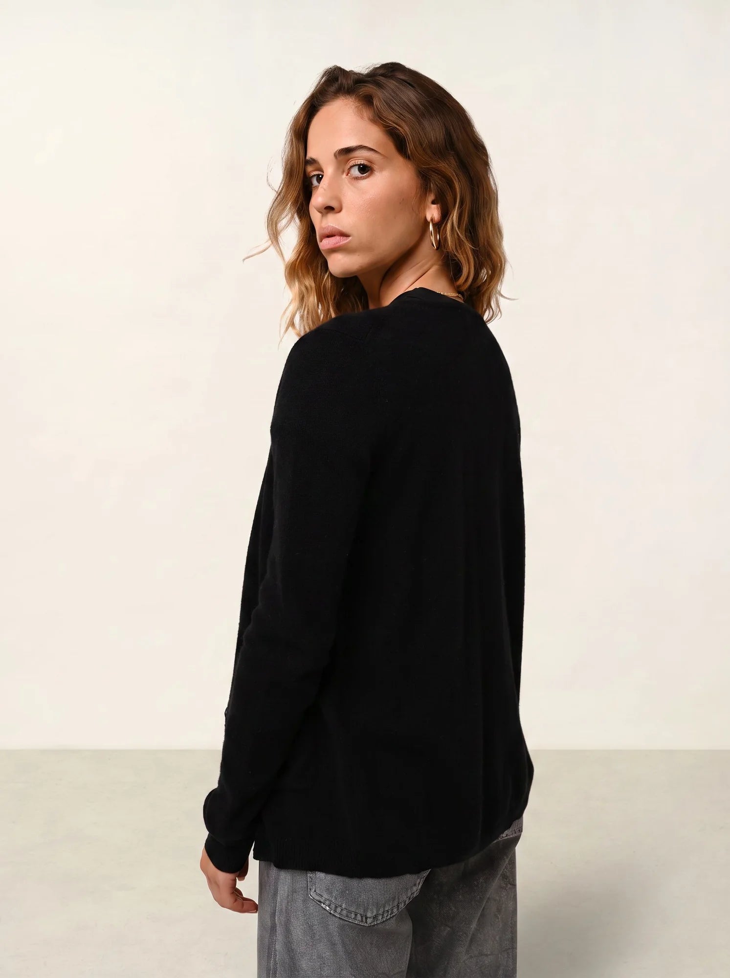 CARON cardigan col rond noir