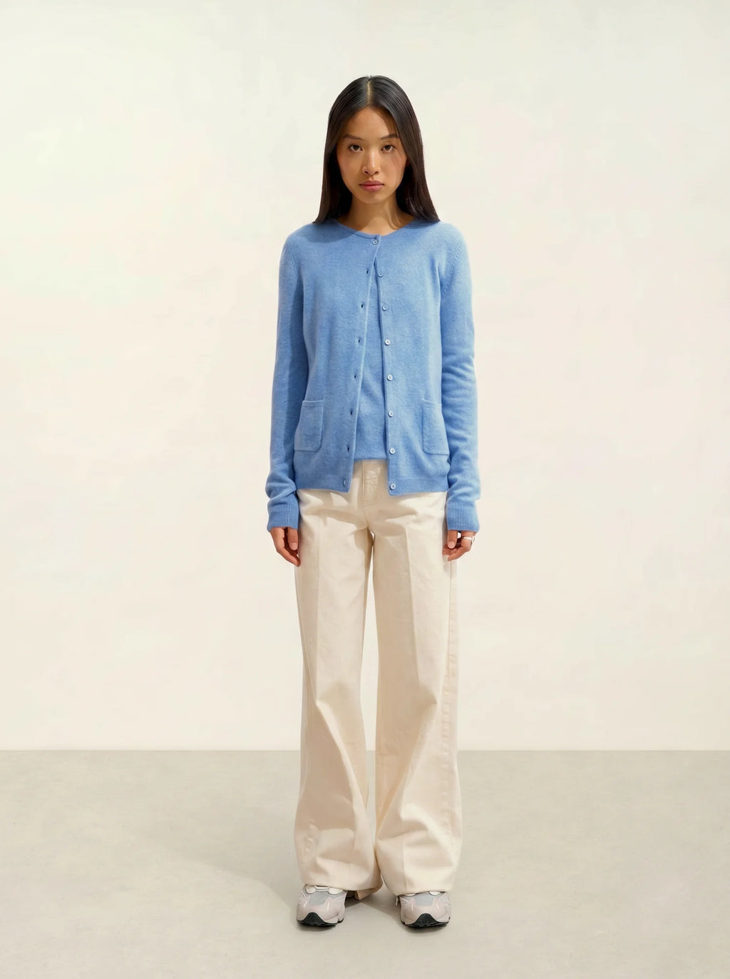 CARON cardigan col rond ciel